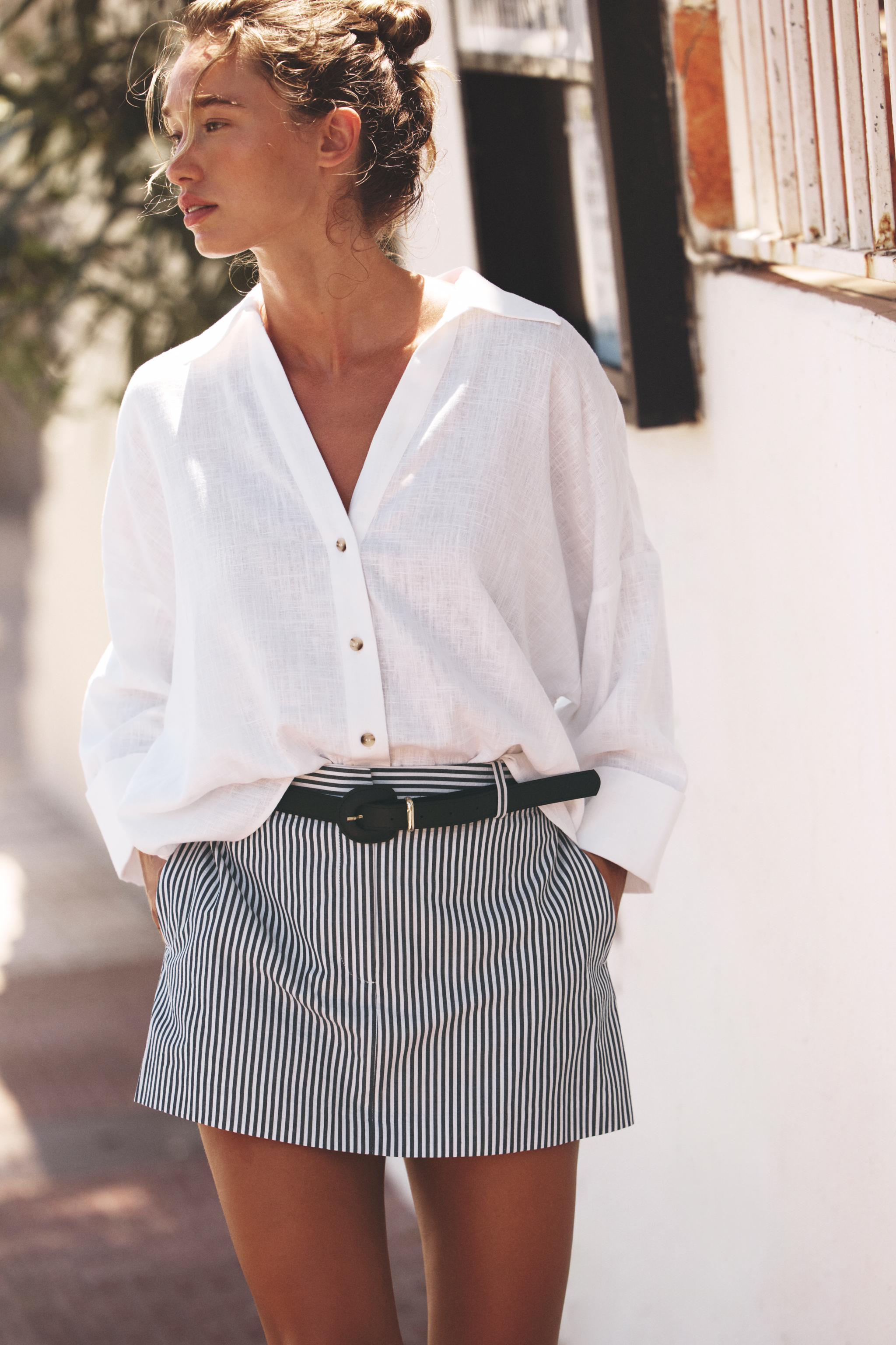STRIPED BELTED CULOTTES