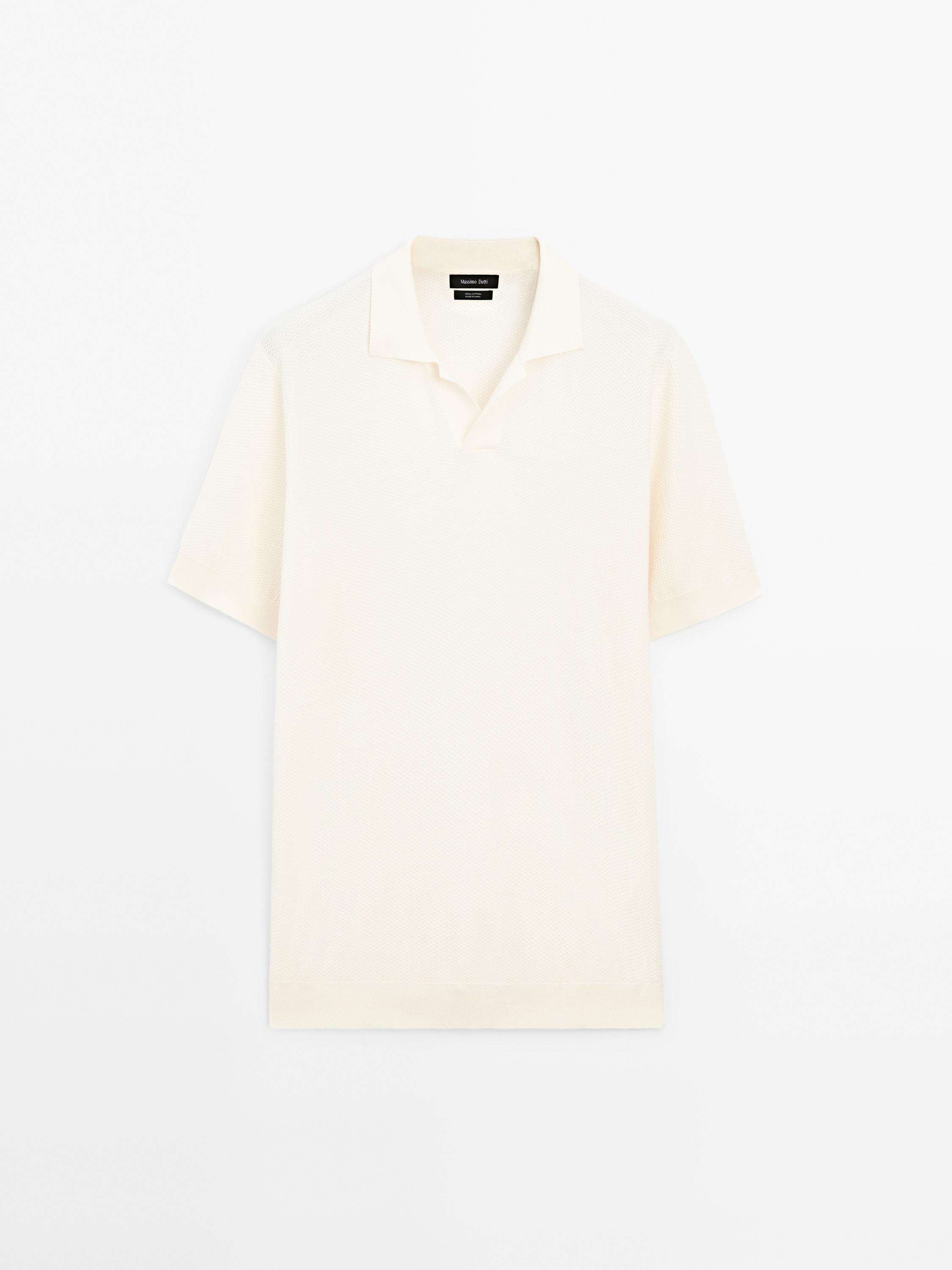 Textured knit short sleeve polo shirt
