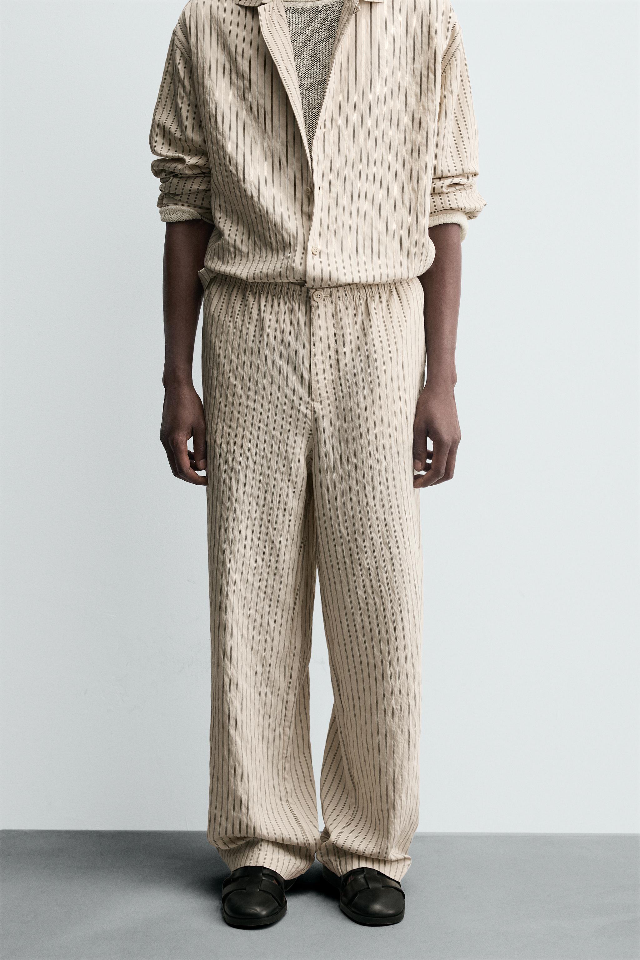 WRINKLED EFFECT STRIPED FLOWY PANTS
