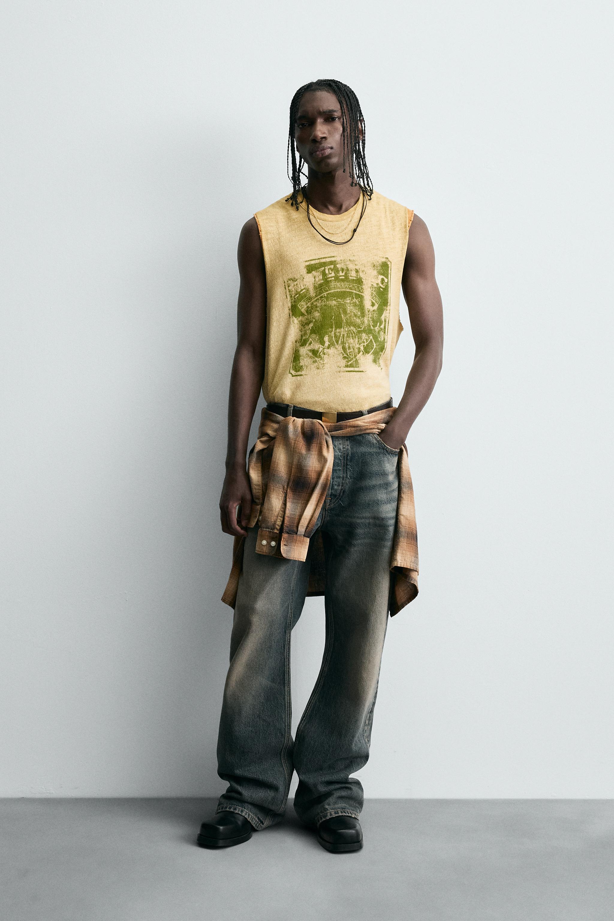 WASHED PRINT KNIT TANK TOP