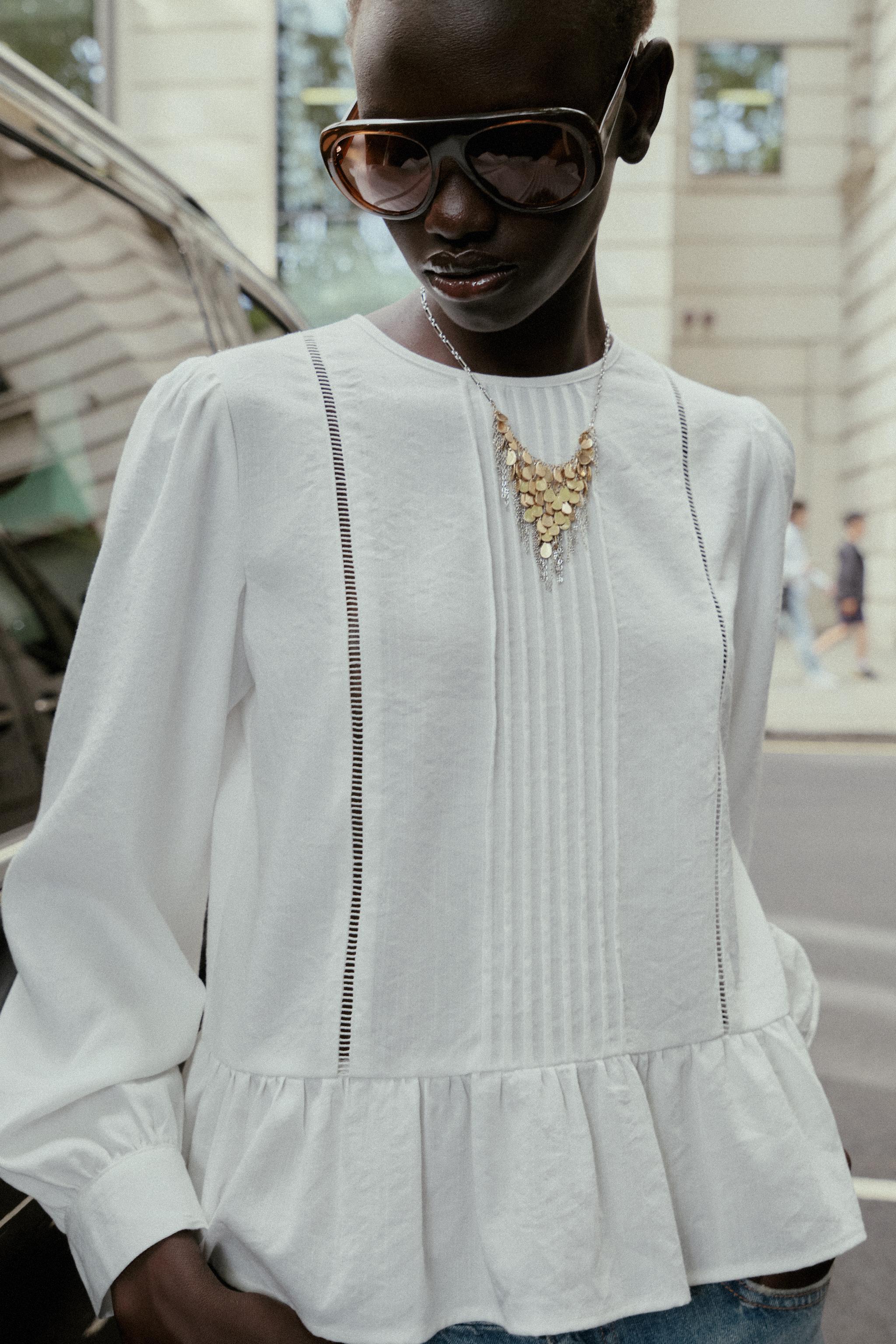 LACE TRIM PEPLUM BLOUSE