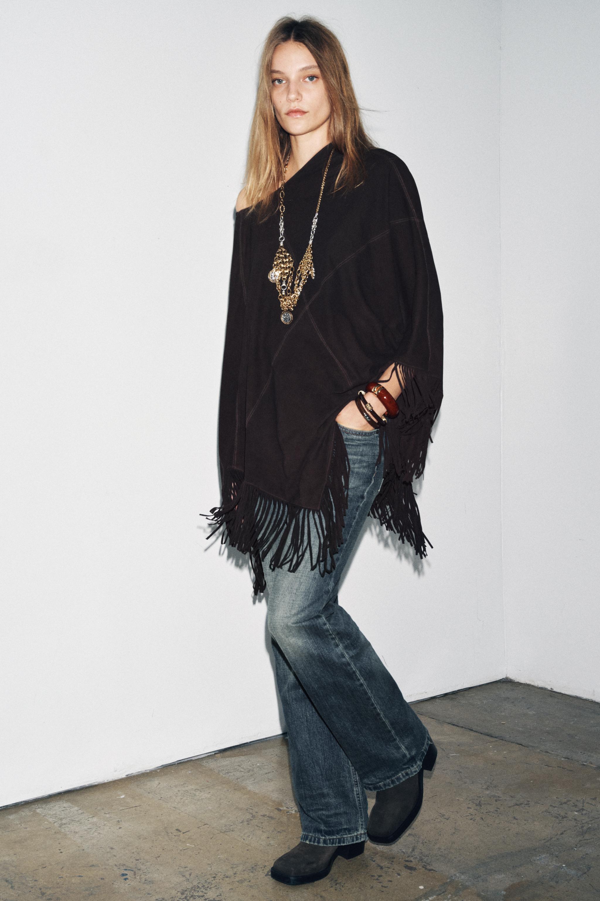 LEATHER FRINGE CAPE