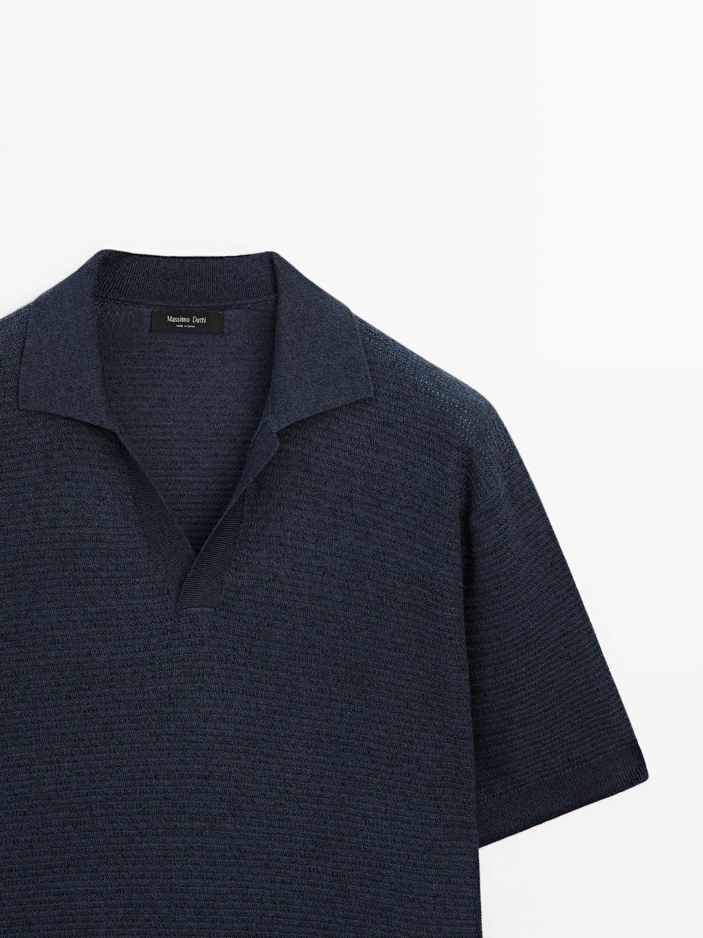 Linen and cotton knit polo shirt
