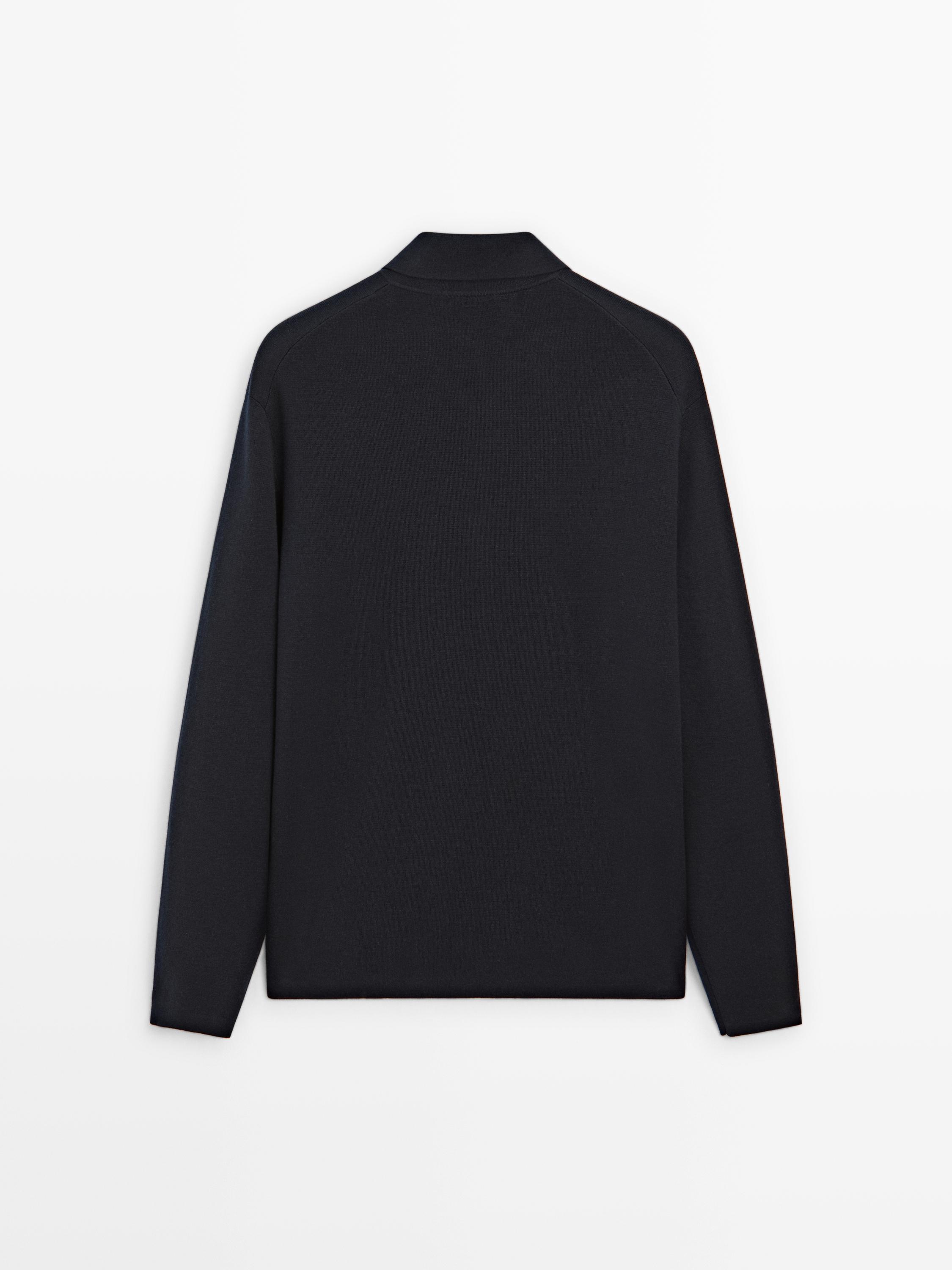 Wool and cotton knit polo sweater