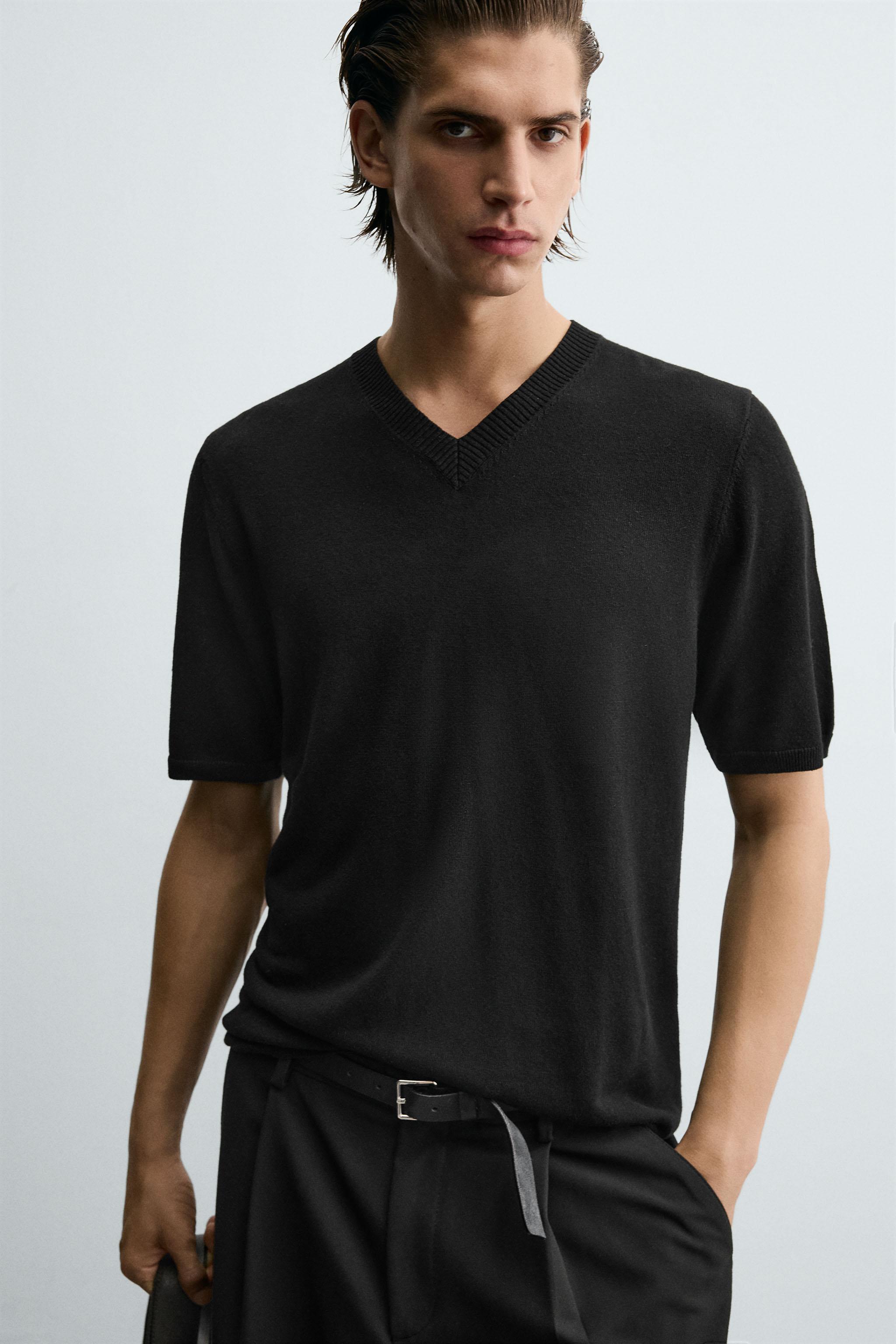 V-NECK KNIT T-SHIRT