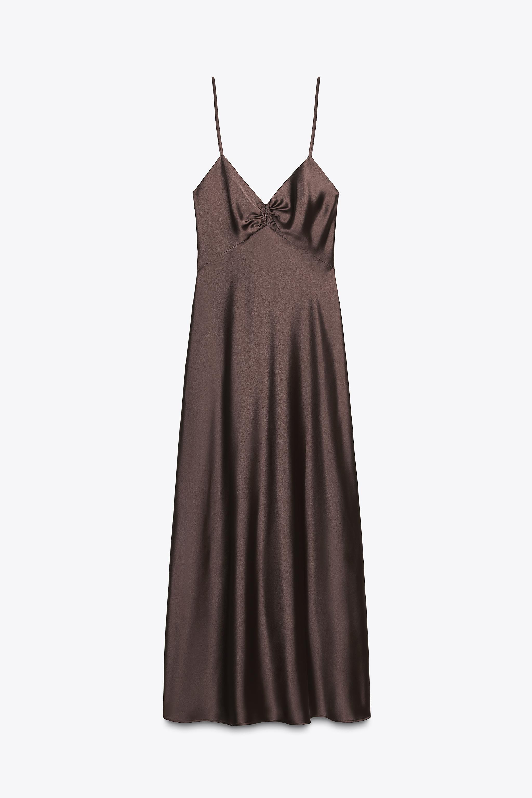 RUCHED SATIN EFFECT MIDI DRESS