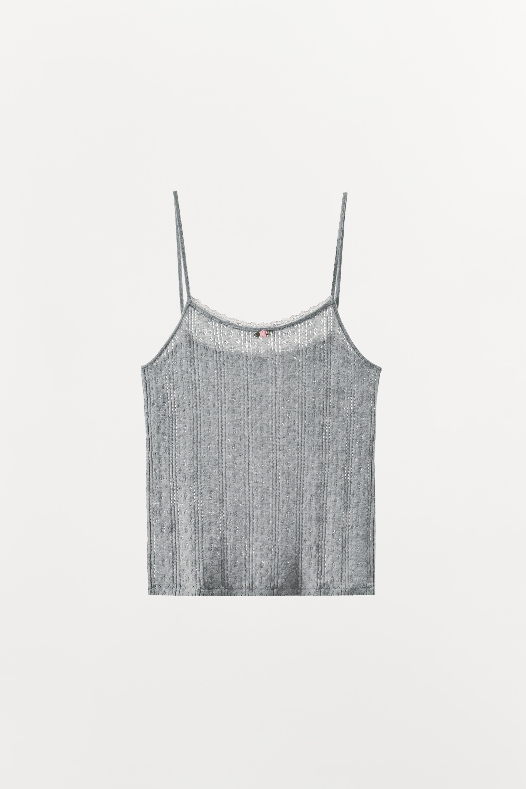 POINTELLE FLORAL STRAP TOP