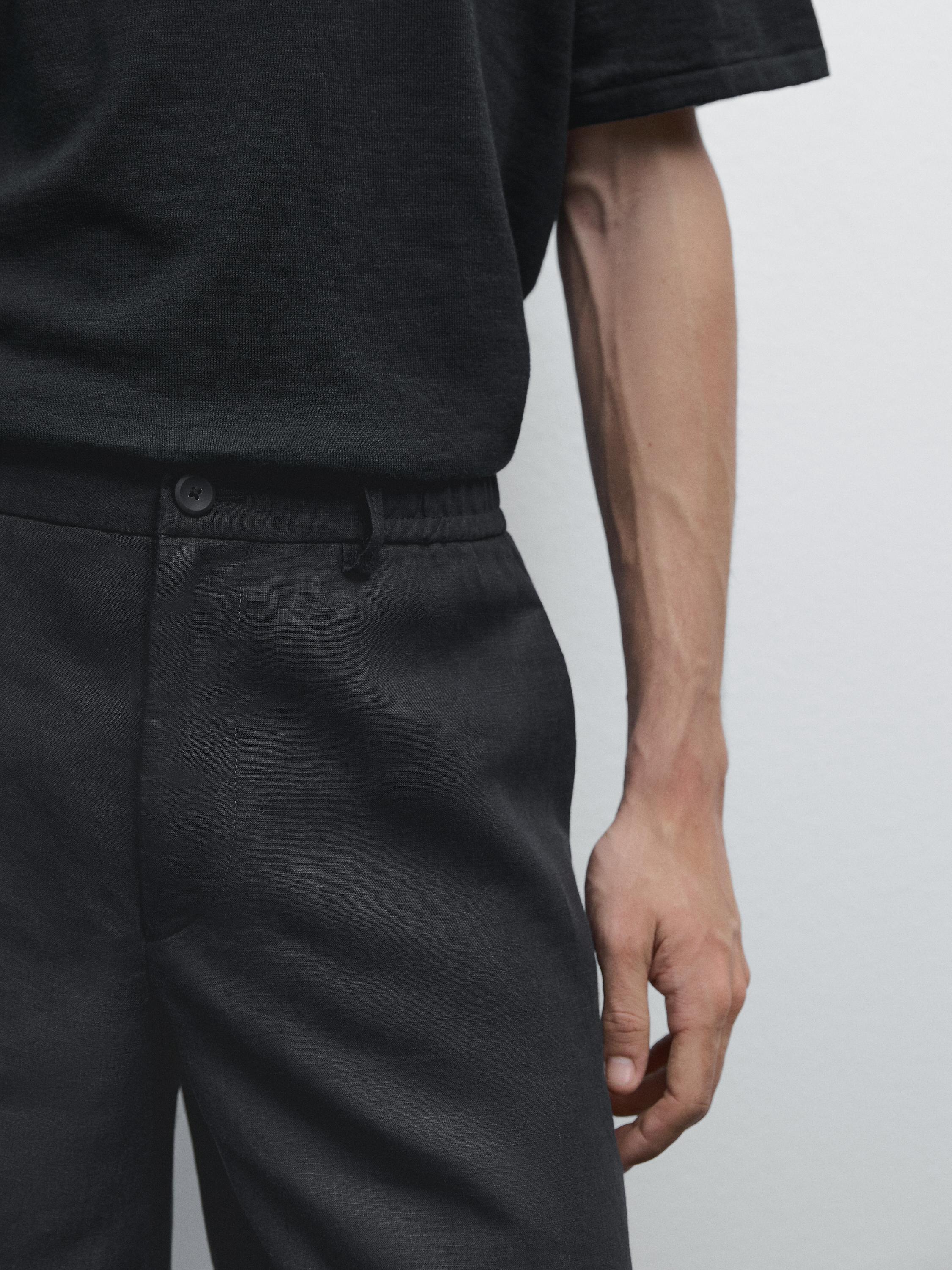 100% linen semi-jogger fit Bermuda shorts