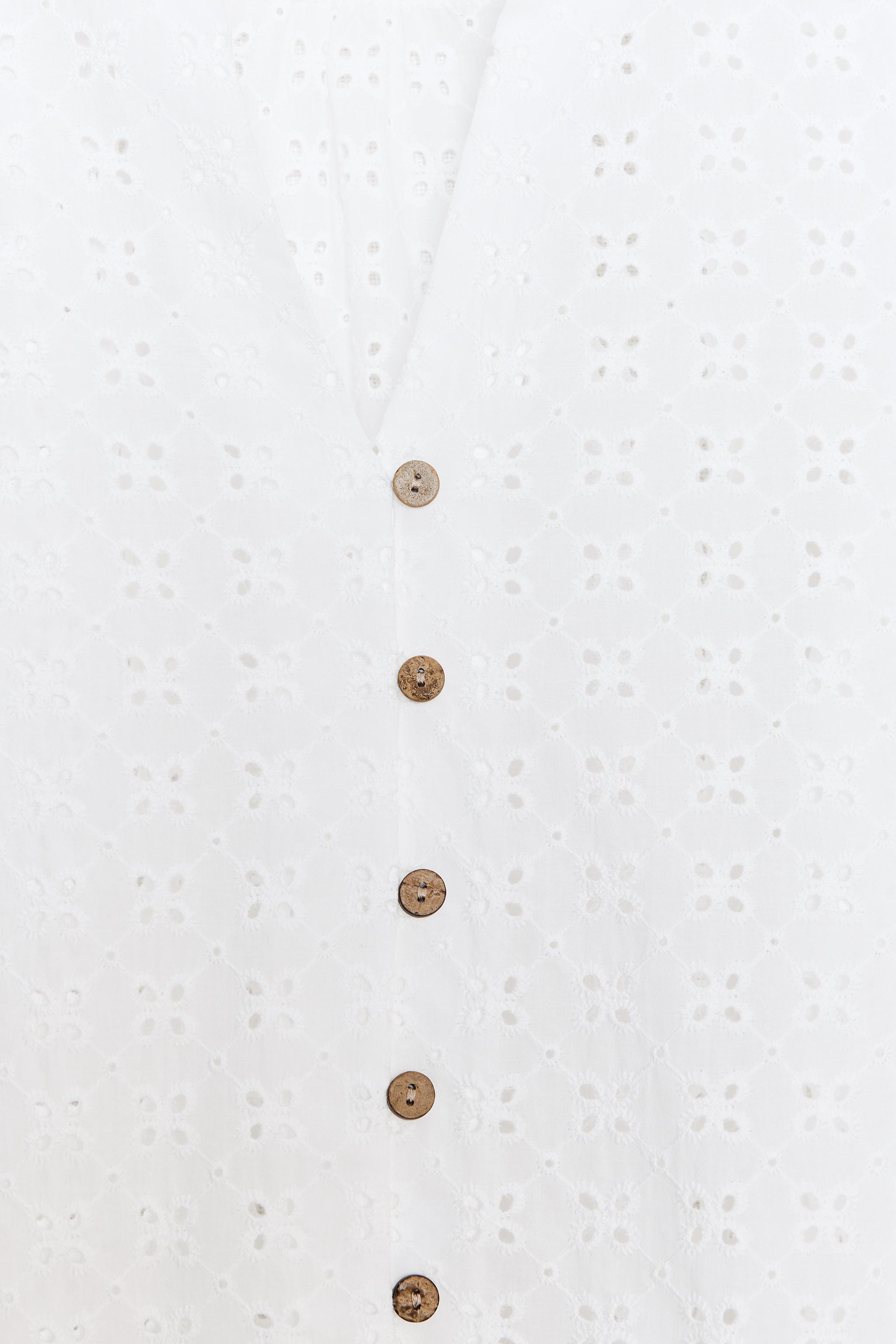 SHORT SLEEVE EYELET EMBROIDERED SHIRT