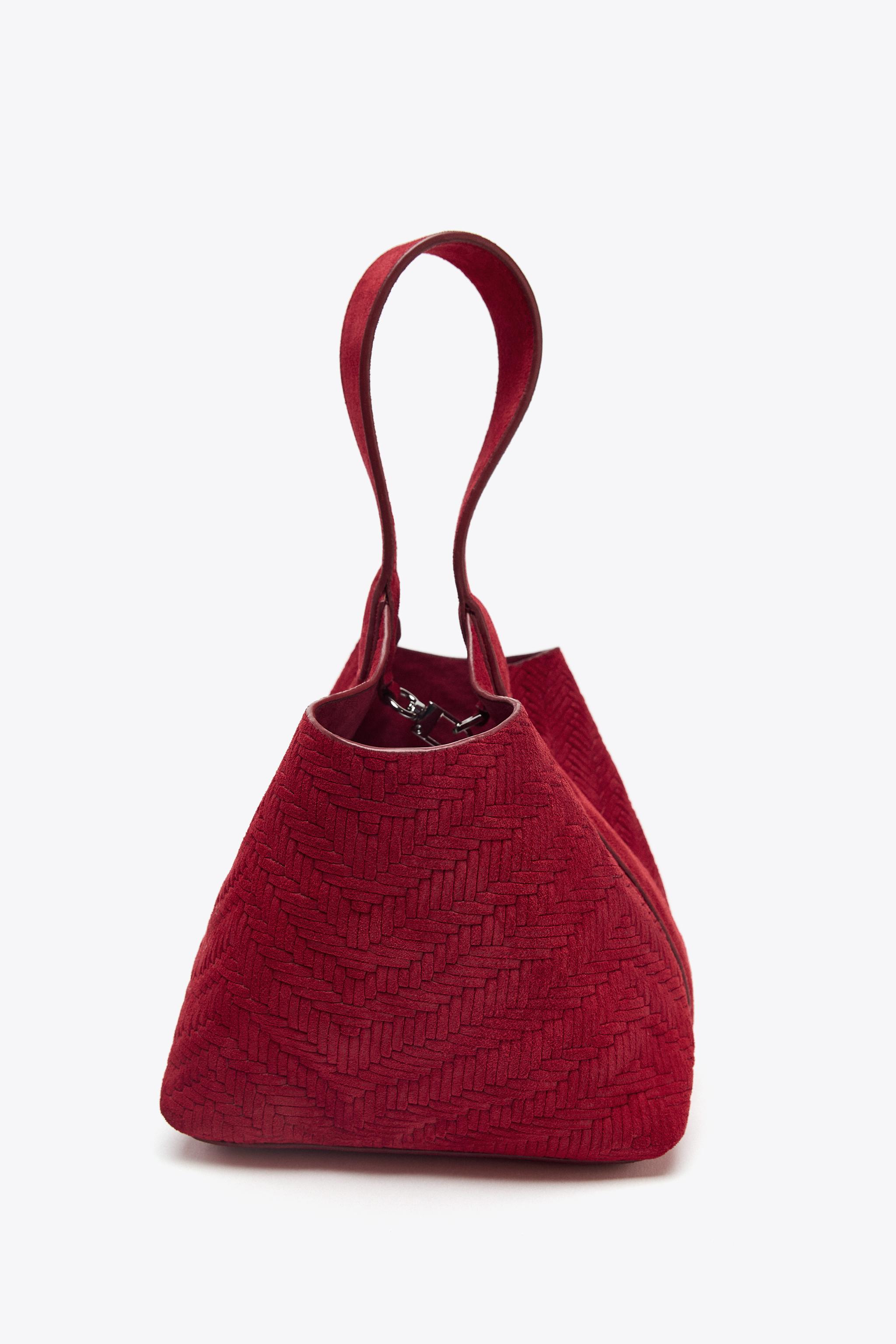 BRAIDED SPLIT LEATHER MINI BUCKET BAG