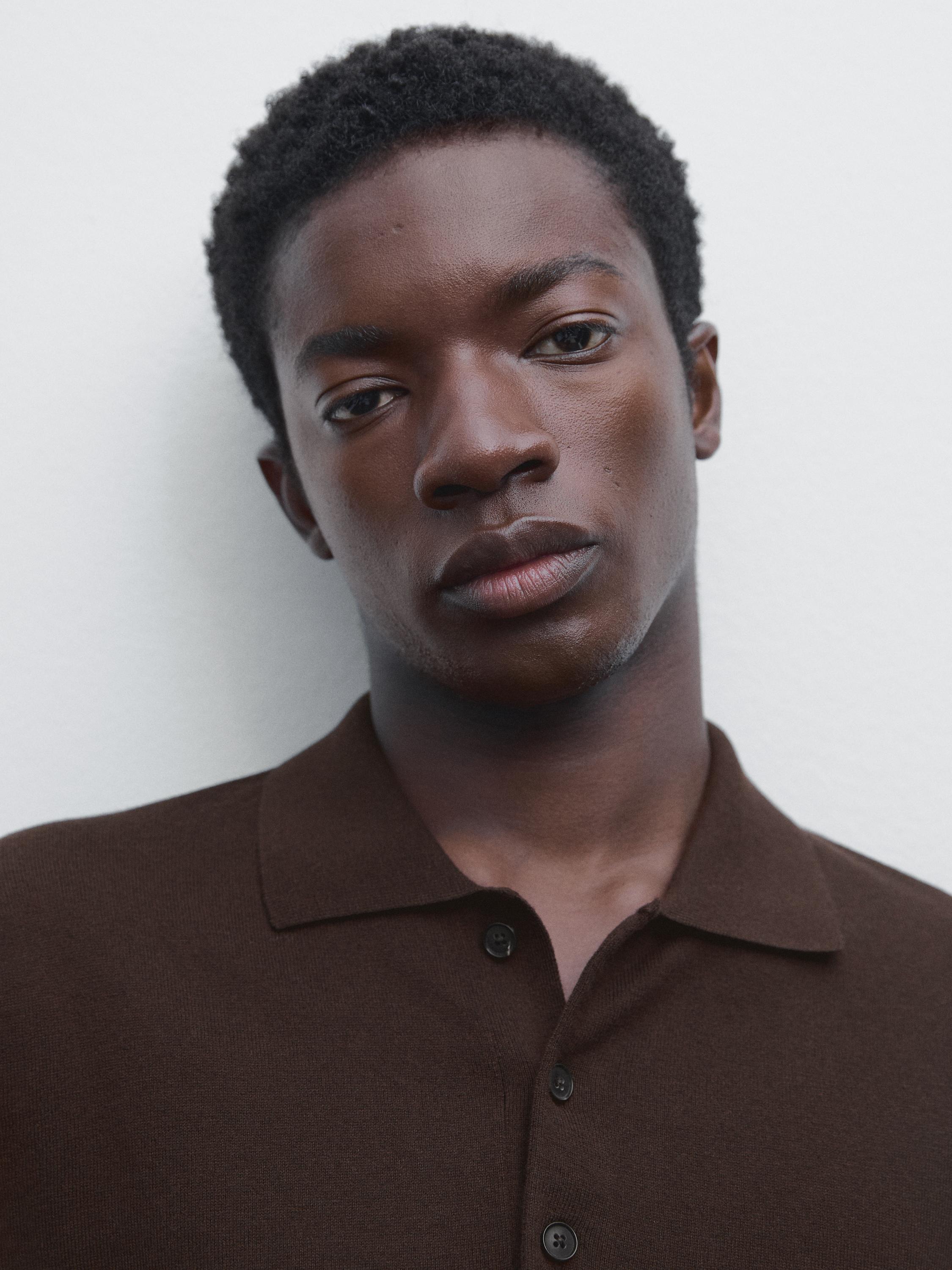 Cotton blend knit polo sweater