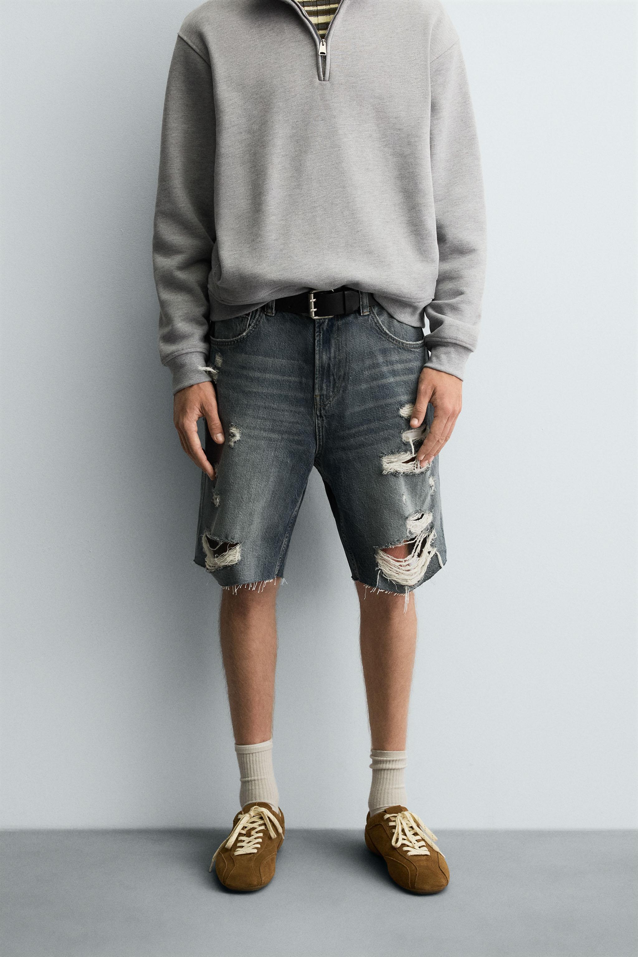 RIPPED DENIM BERMUDA SHORTS