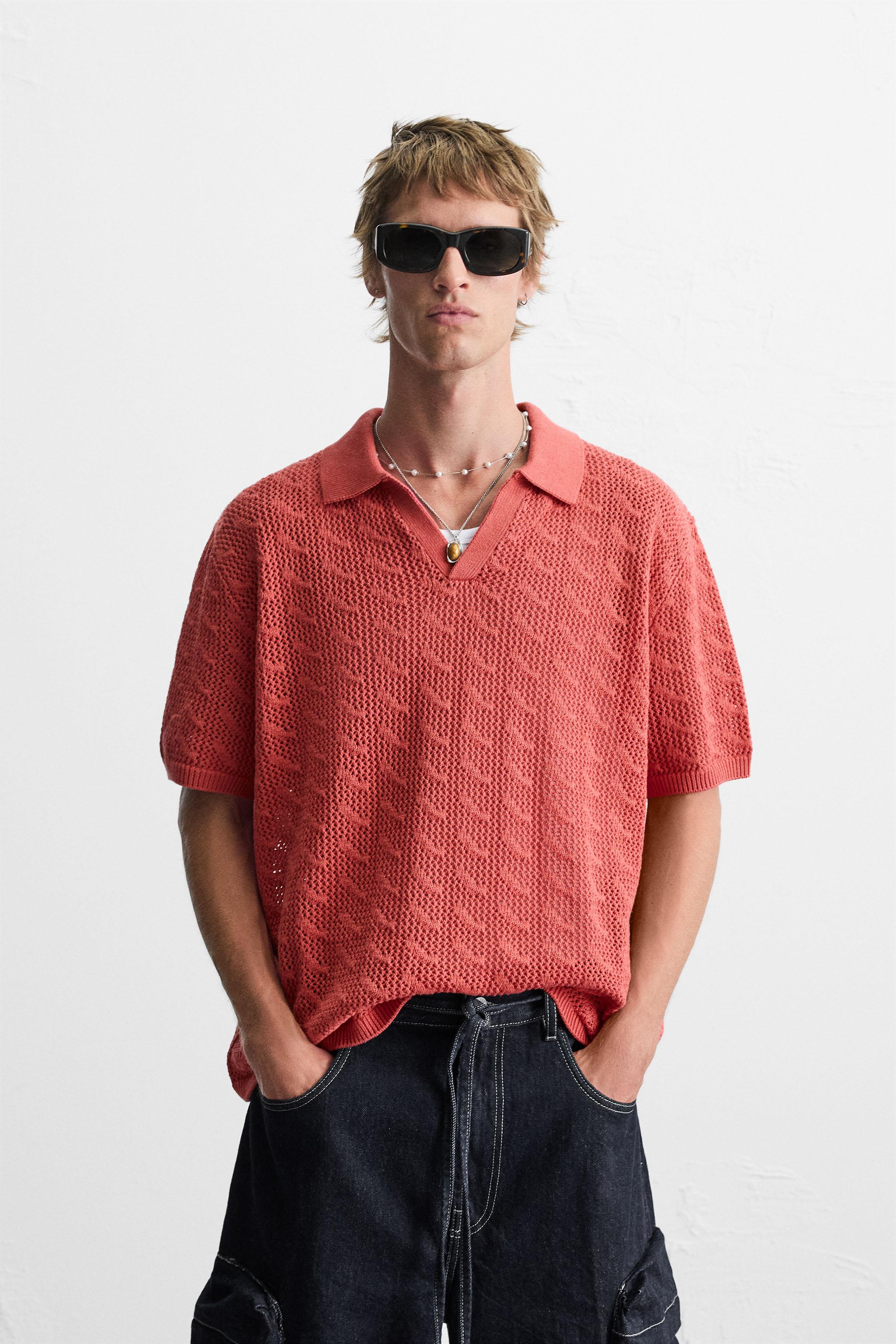 OPEN STITCH KNIT POLO SHIRT