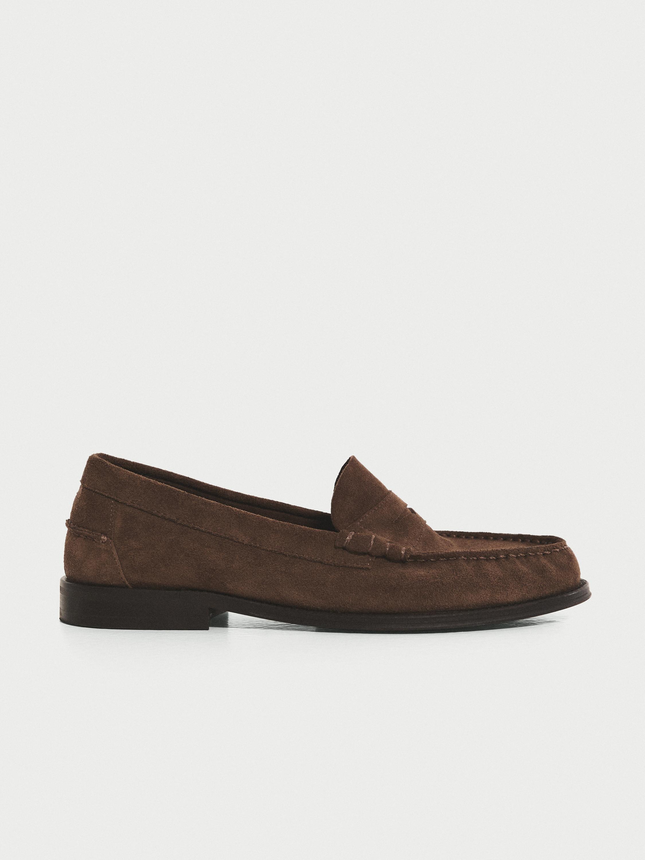 Split suede penny loafers