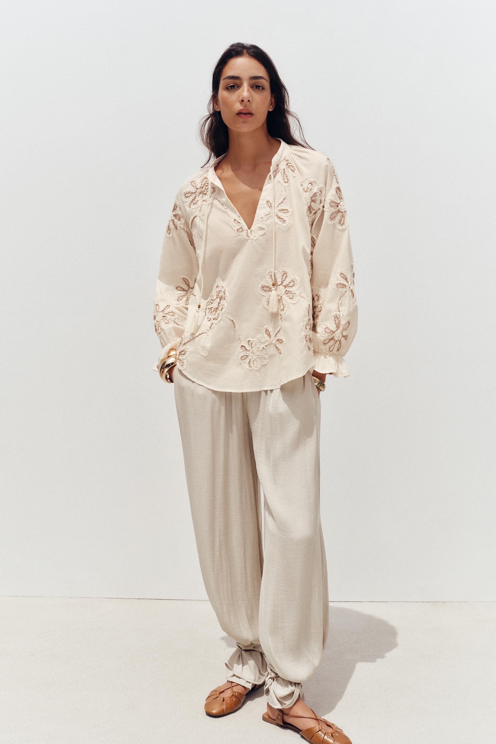 TEXTURED EMBROIDERED BLOUSE