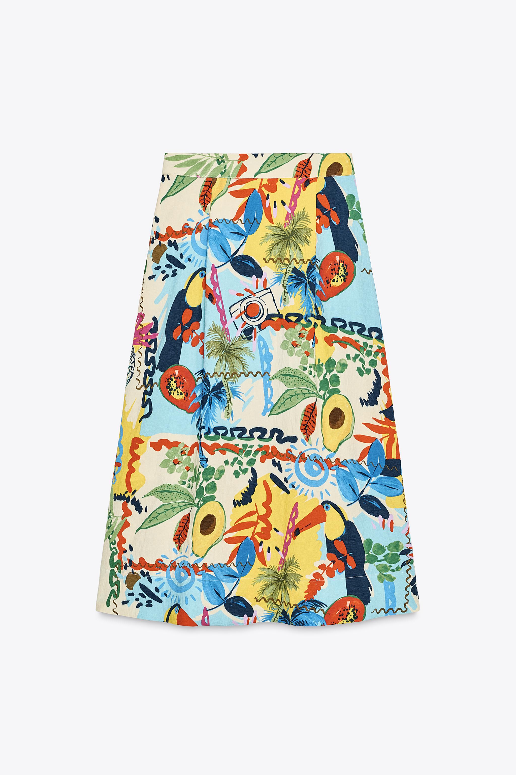 TROPICAL PRINT LAYERED MIDI SKIRT