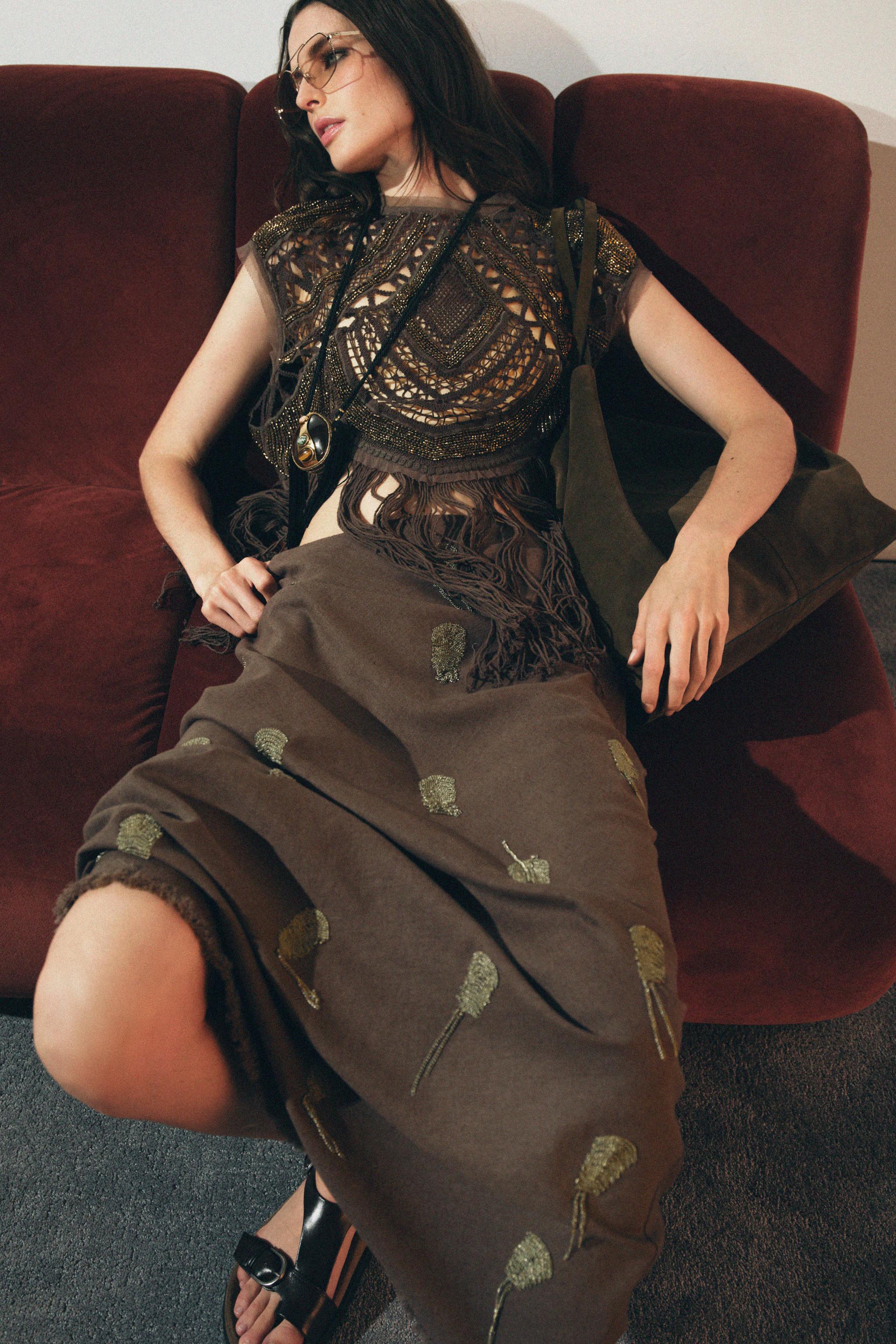 ZW COLLECTION LINEN EMBROIDERED SKIRT