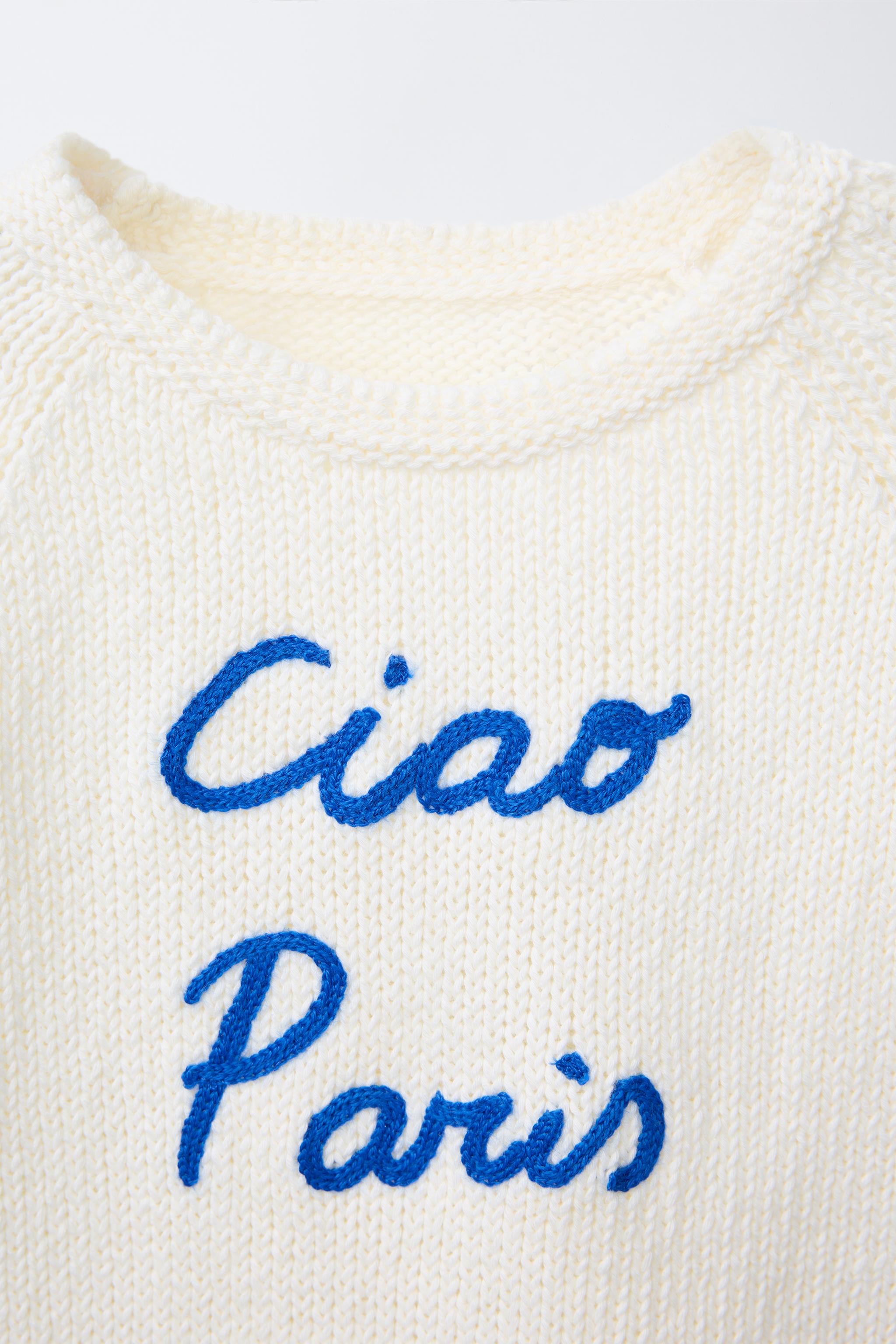 EMBROIDERED TEXT KNIT SWEATER