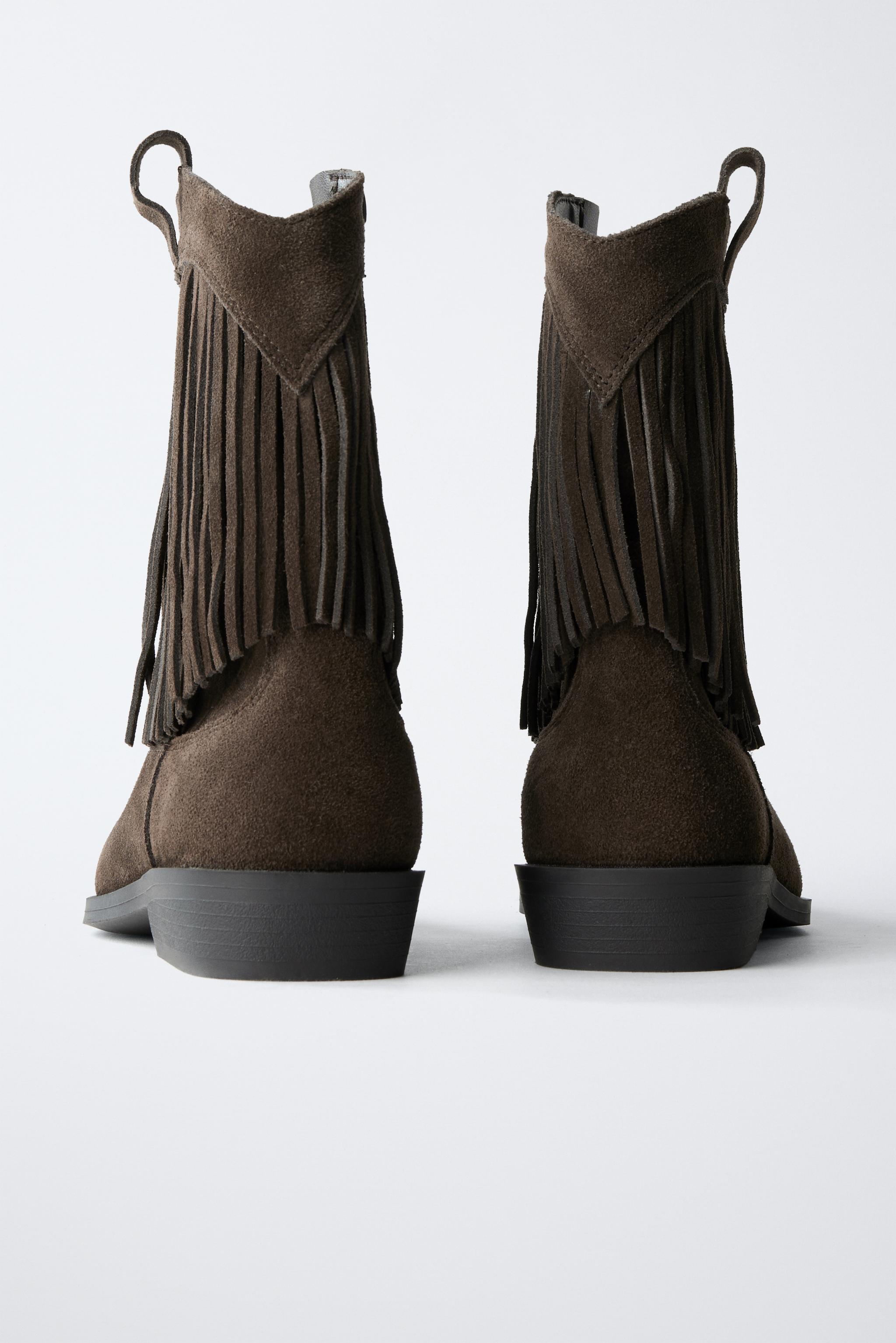 FRINGED LEATHER COWBOY ANKLE BOOTS