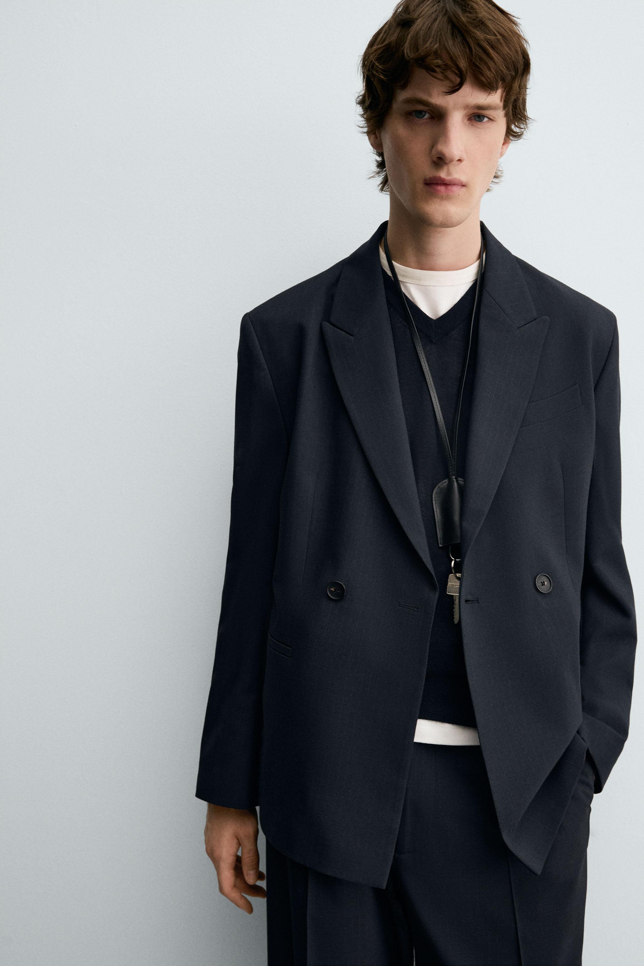 STRIPED DOUBLE BREASTED SUIT BLAZER