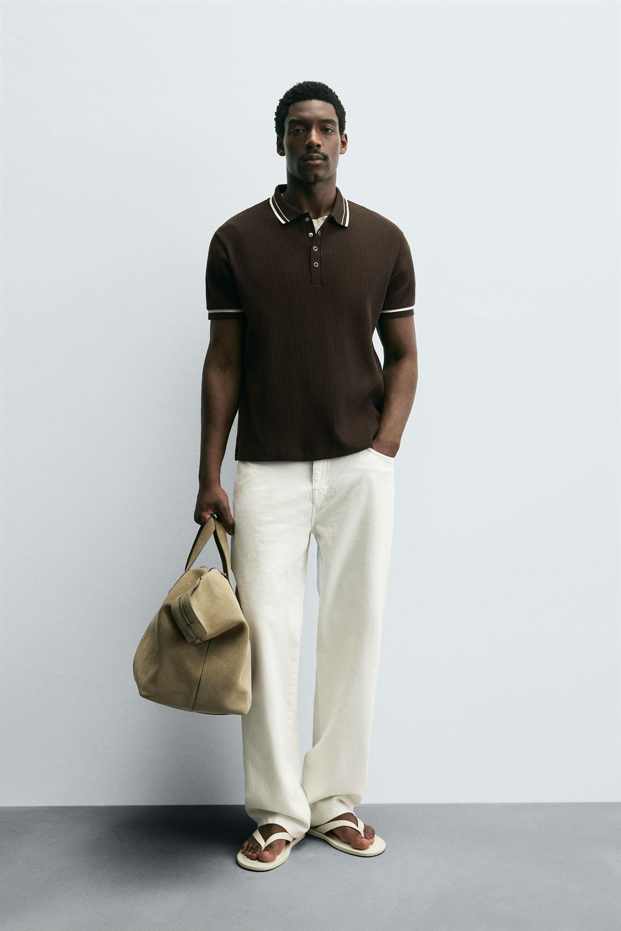CONTRAST RIBBED POLO SHIRT