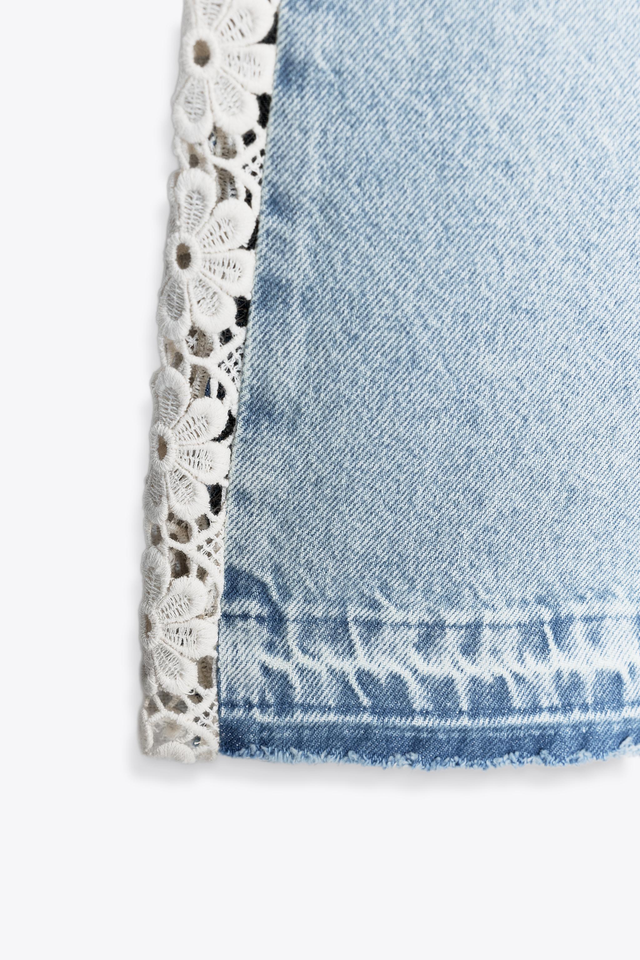 Z1975 HIGH WAIST WIDE LEG JEANS WITH CROCHET DETAIL