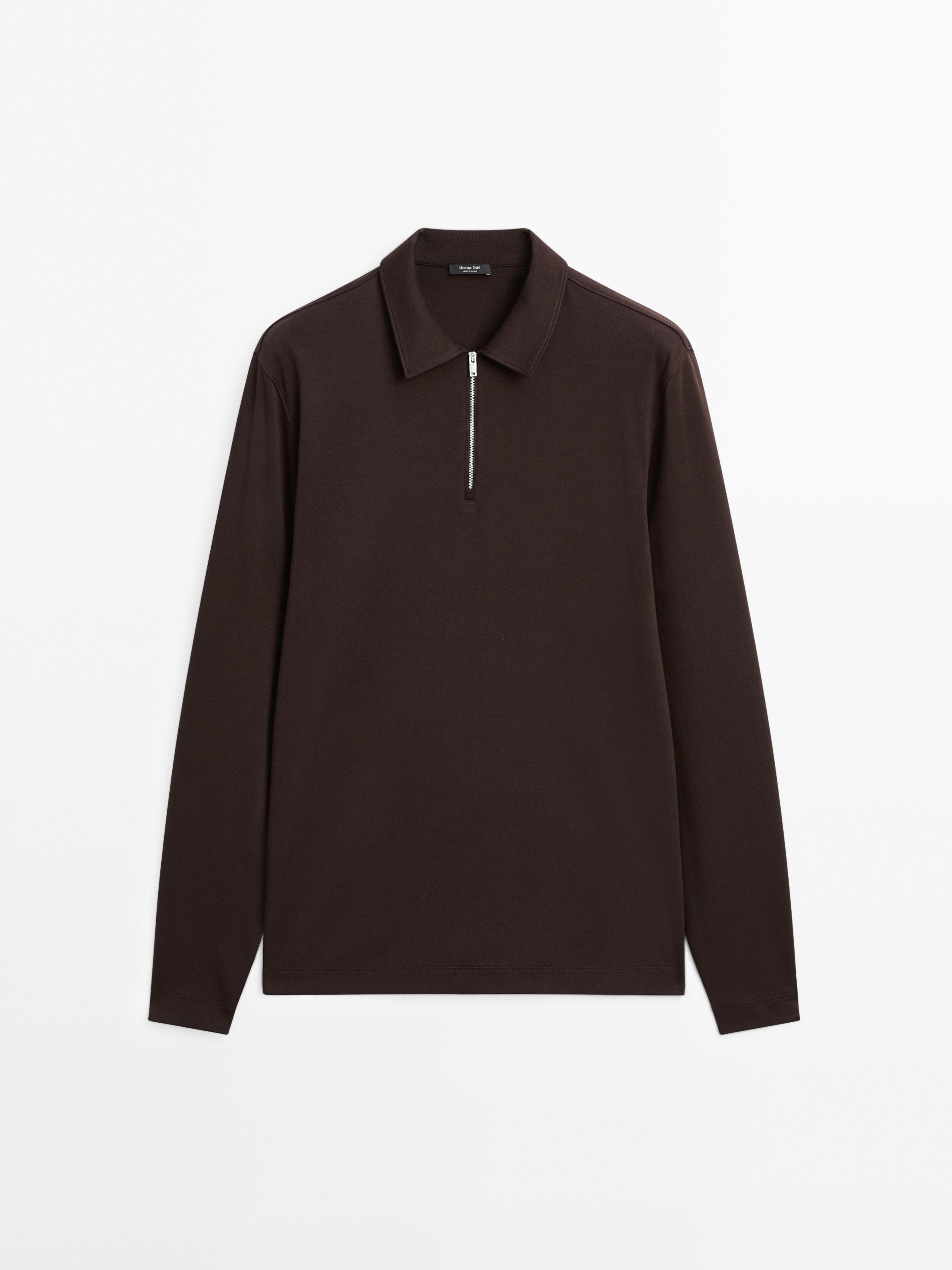 Long sleeve zip-up polo shirt