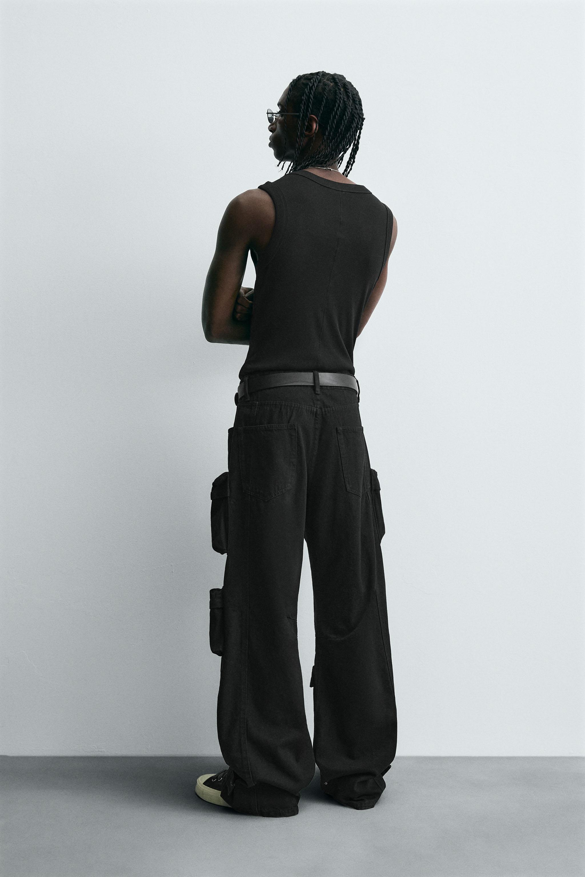 DENIM CARGO PANTS WITH POCKETS