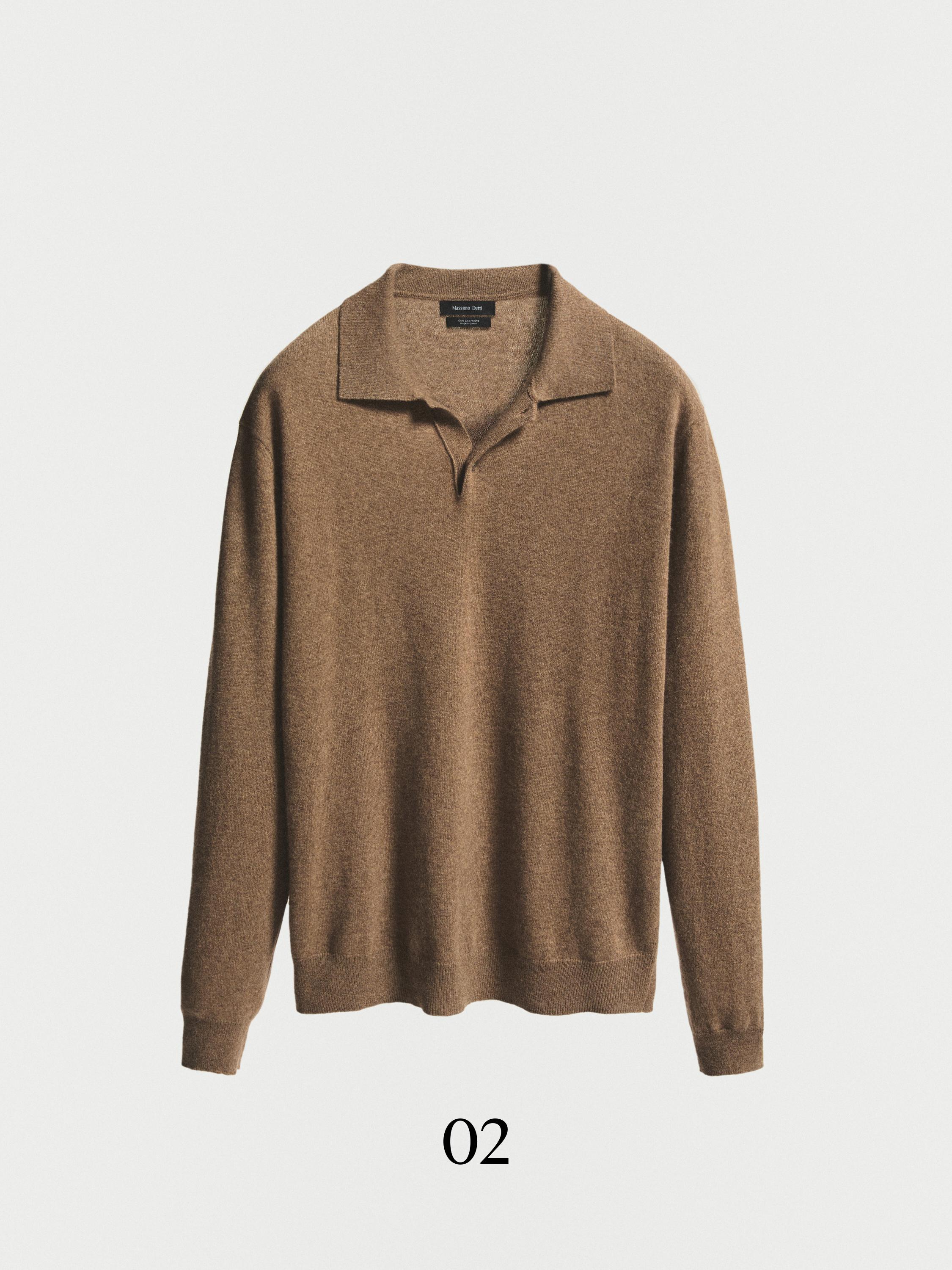100% cashmere ribbed knit polo shirt
