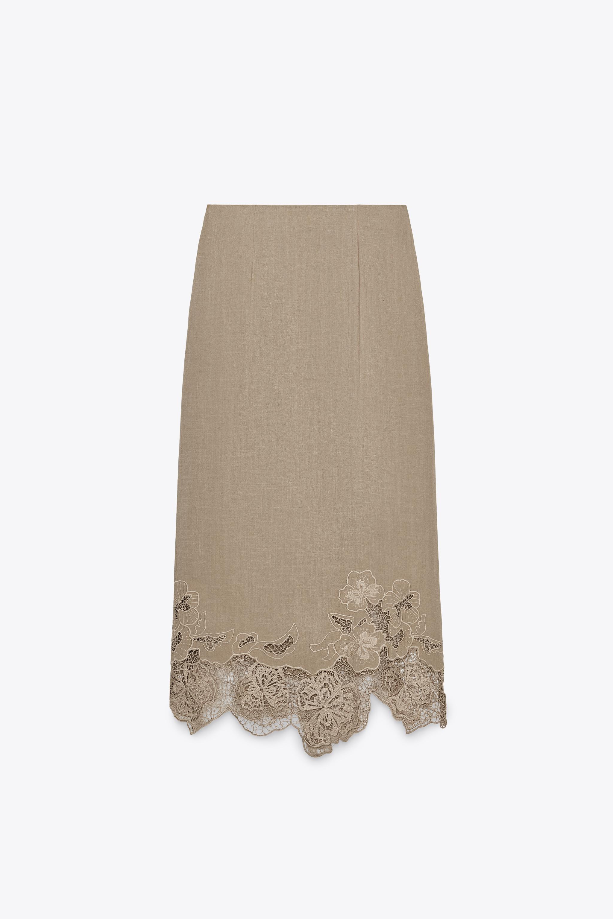 EMBROIDERED MIDI LINGERIE SKIRT
