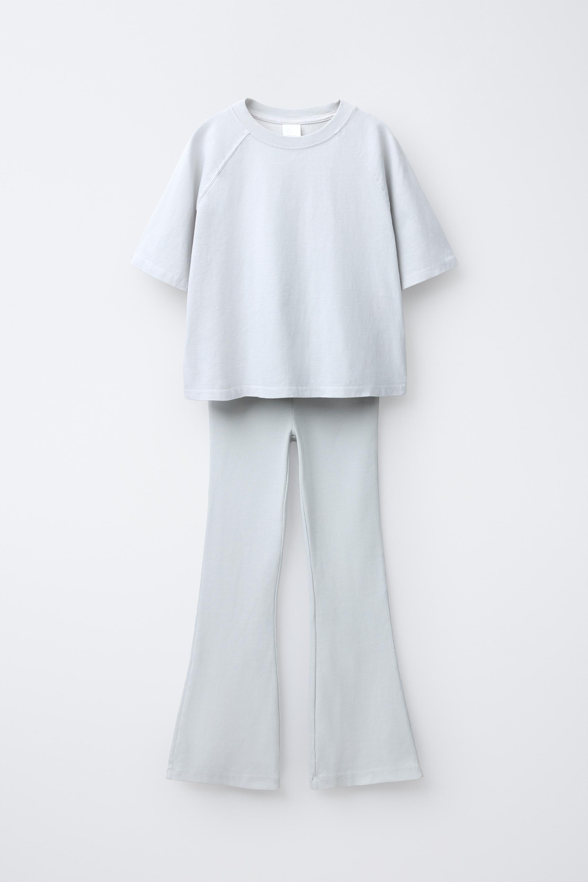 HEAVY WEIGHT T-SHIRT AND WASHED EFFECT RIB FLARE LEGGINGS SET