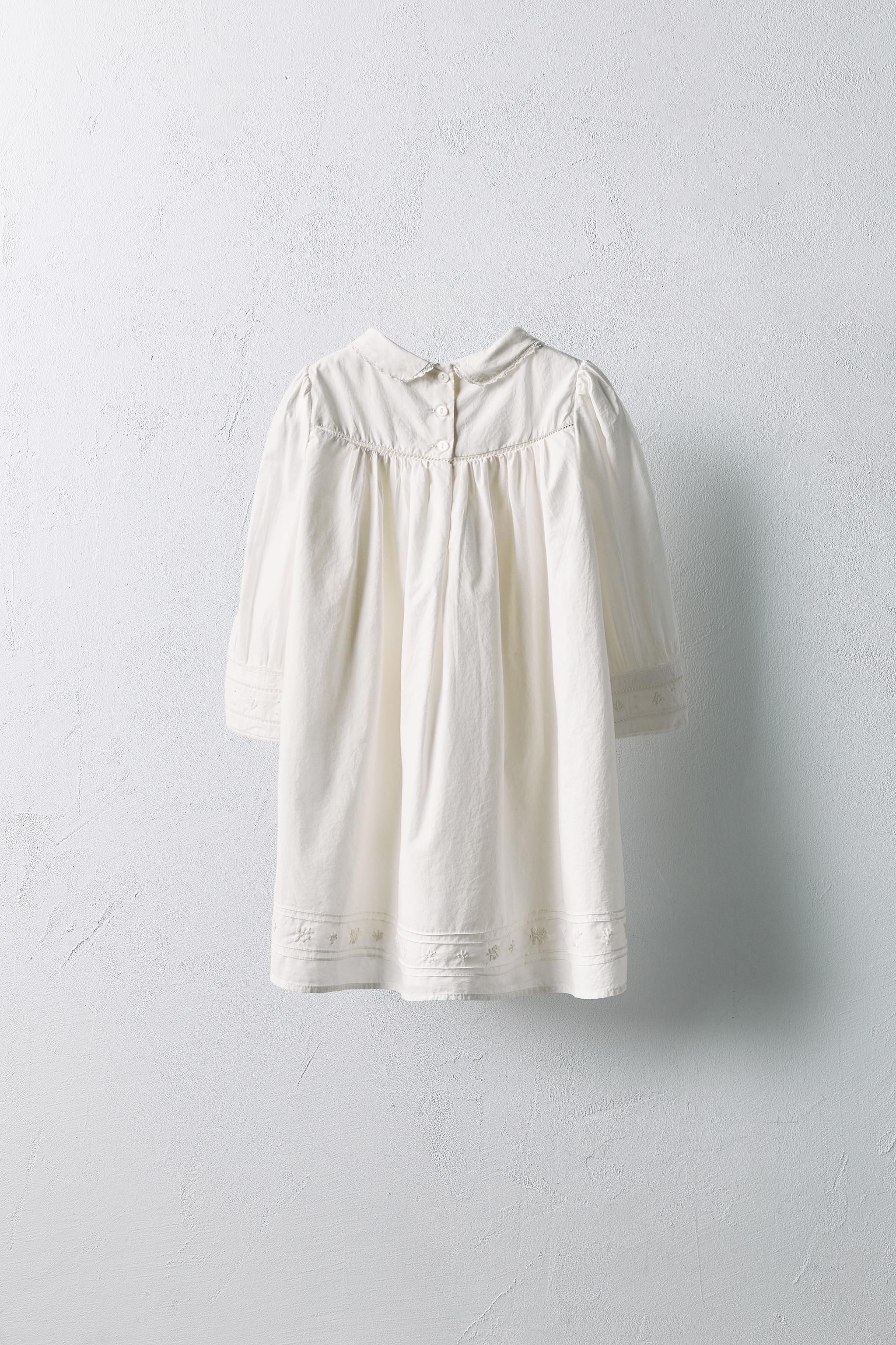 AGES 2-5/ LIMITED EDITION POPLIN DRESS WITH EMBROIDERED FLOWERS