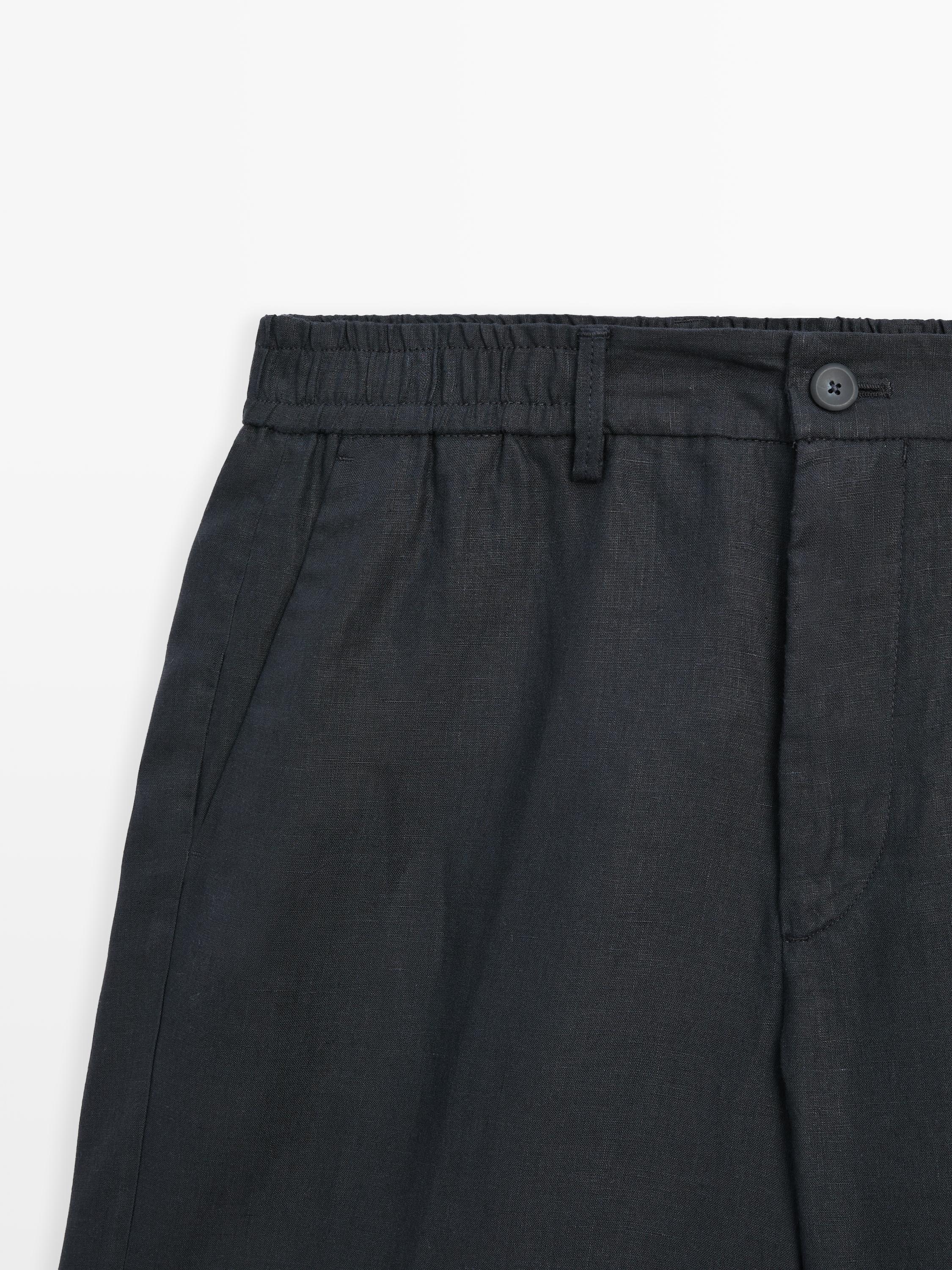 100% linen semi-jogger fit Bermuda shorts