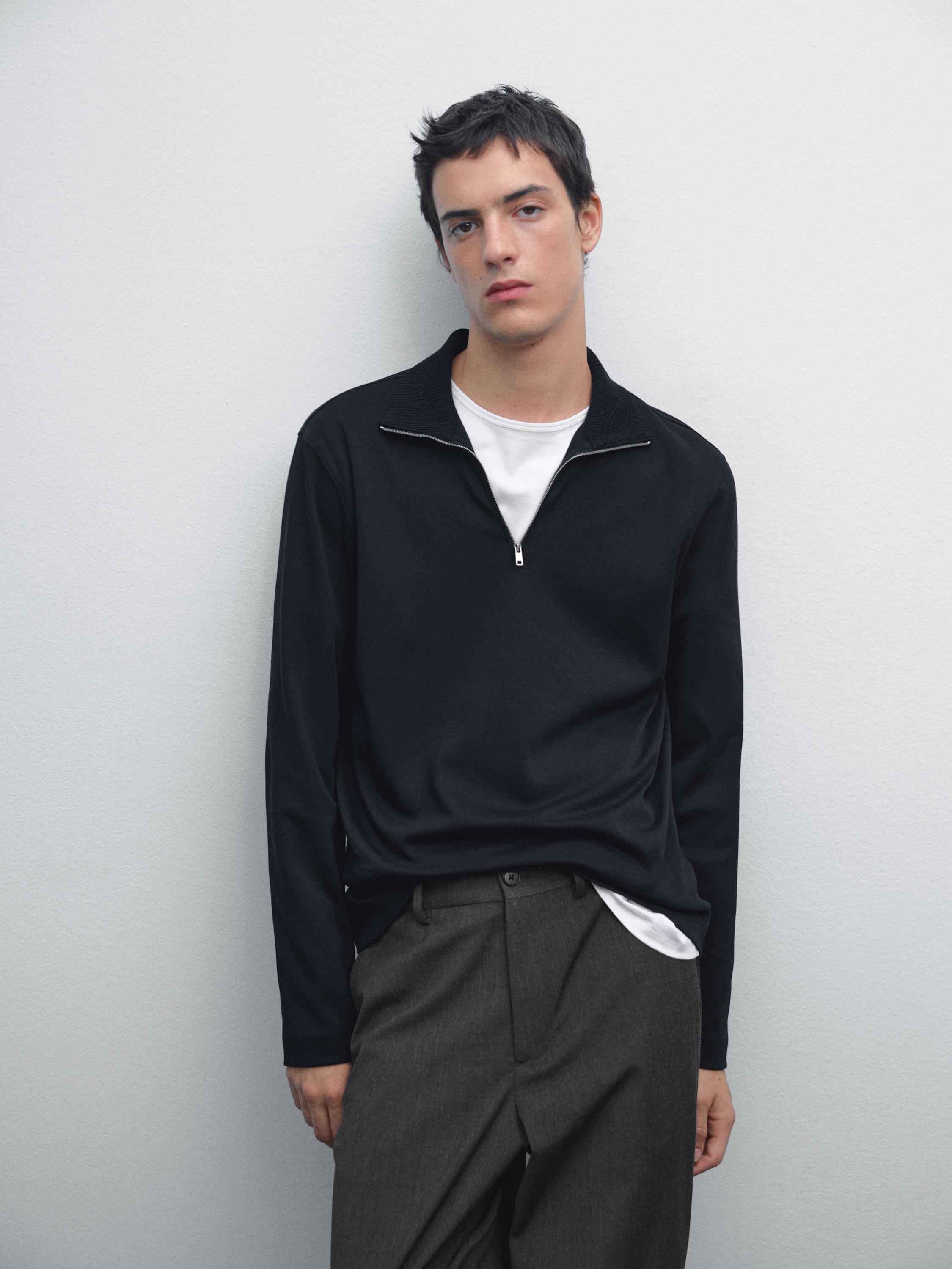 Mock neck quarter zip polo shirt