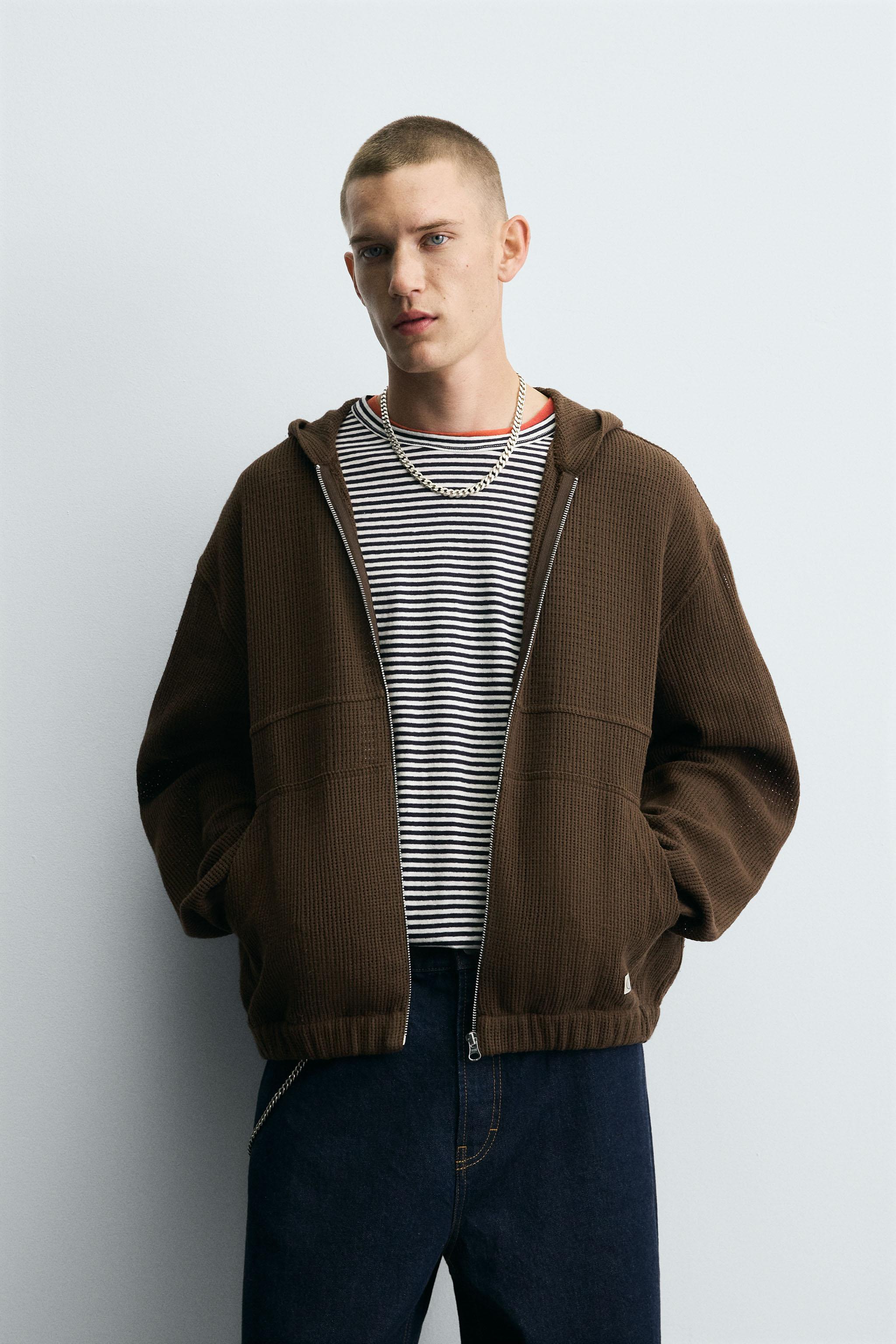 HOODED OPEN-KNIT OVERSHIRT