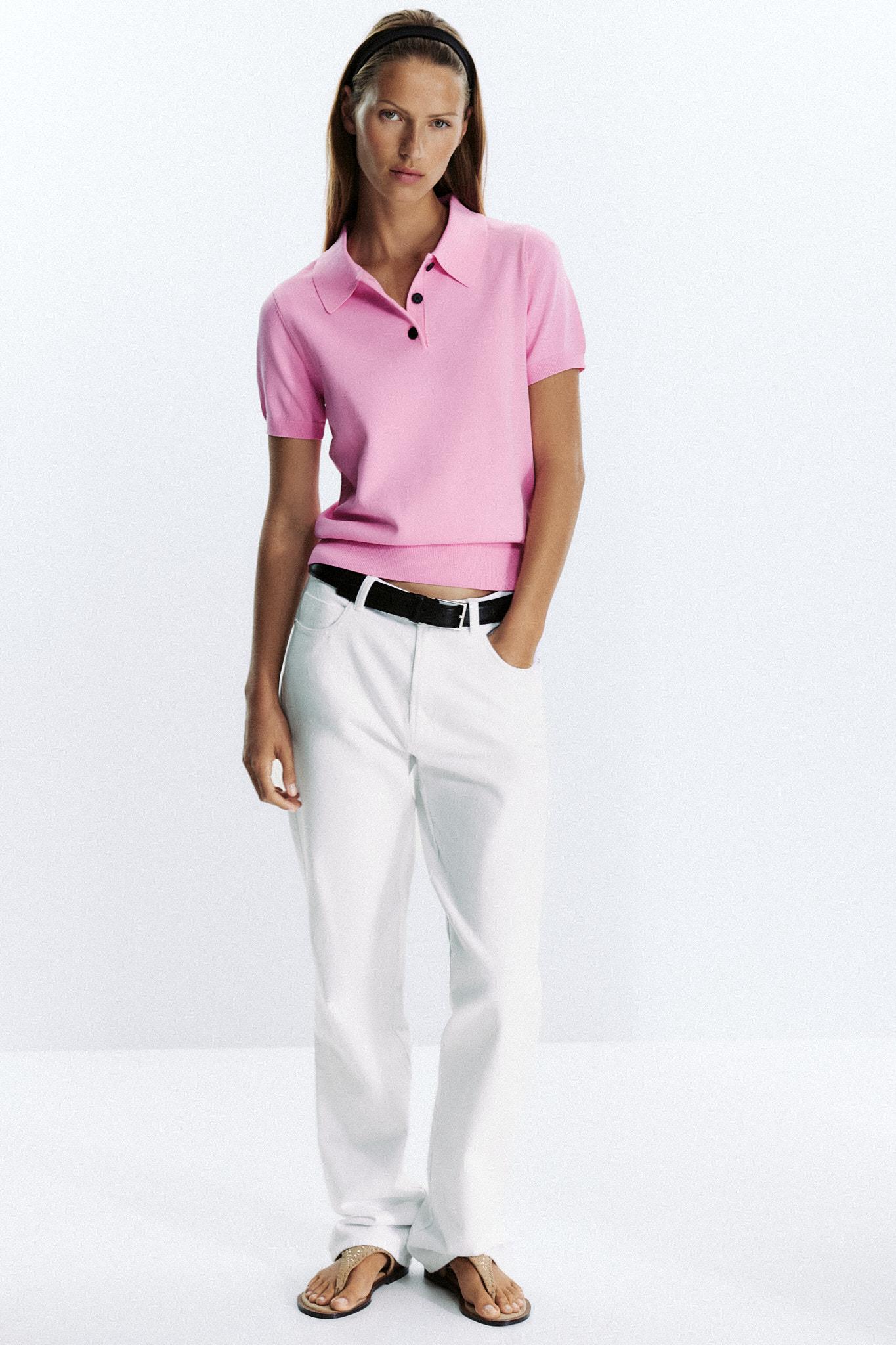 SHORT SLEEVE KNIT POLO TOP