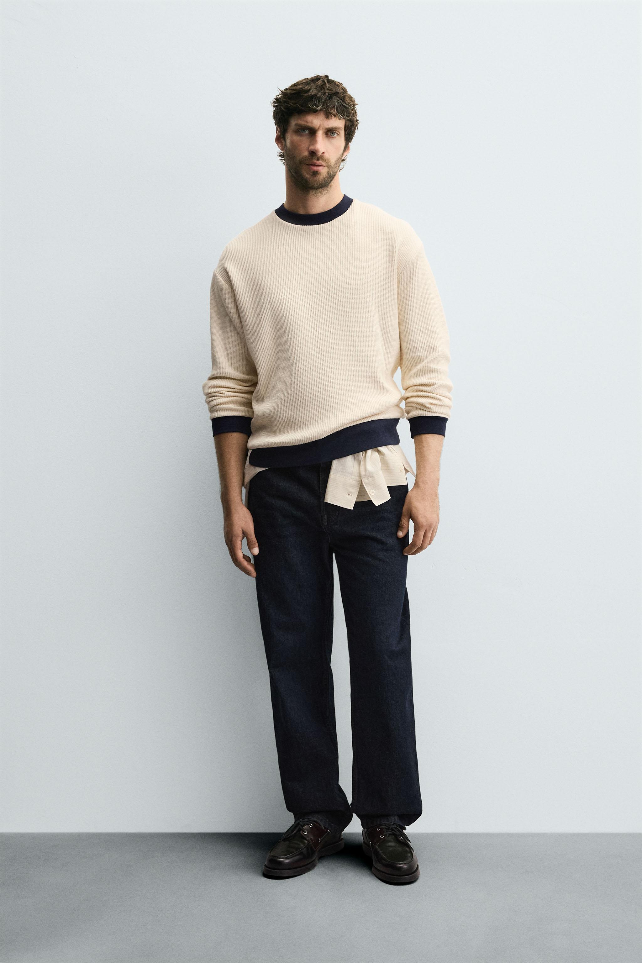 CONTRAST WAFFLE WEAVE SWEATSHIRT