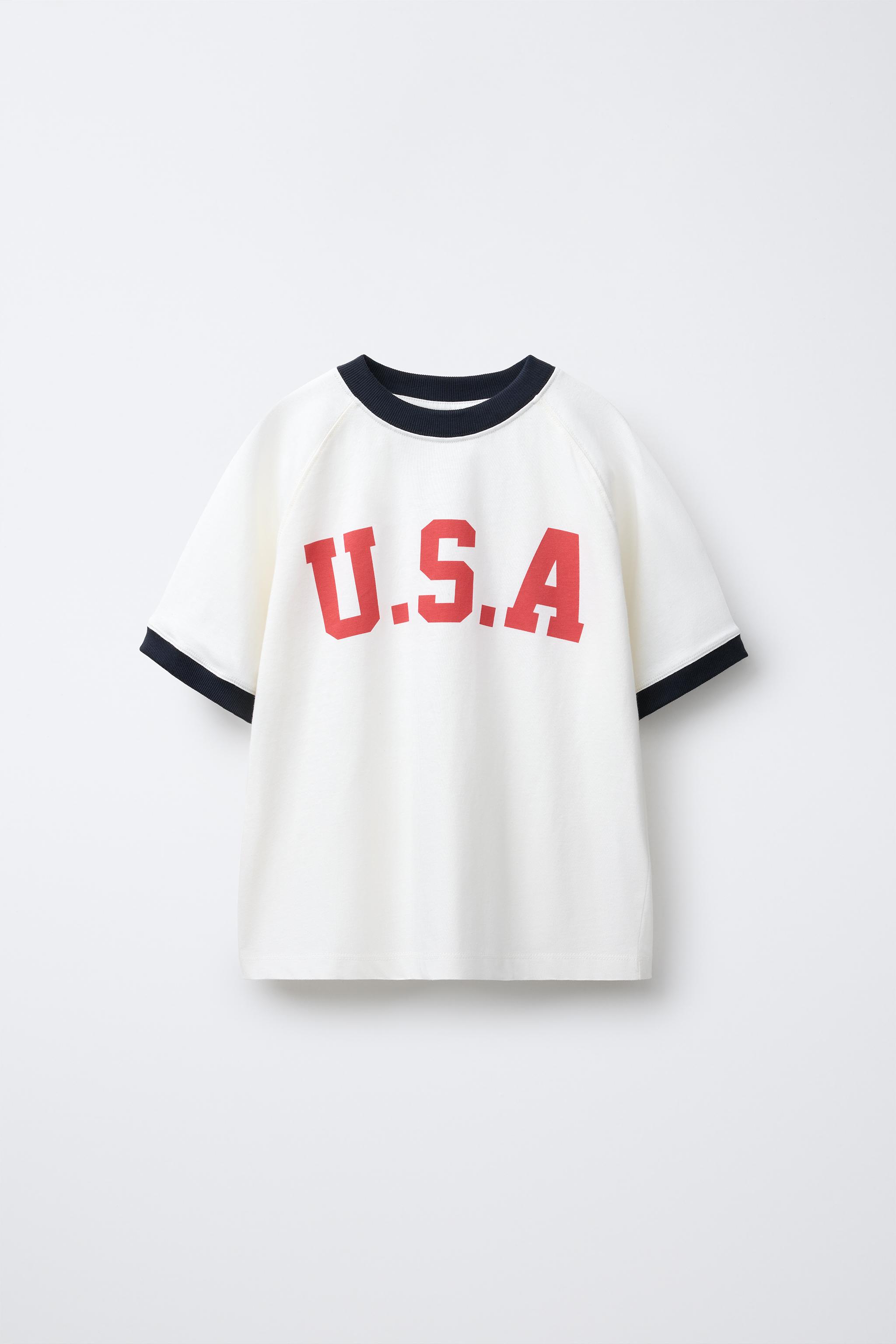 TEXT PRINT T-SHIRT WITH TRIM DETAIL