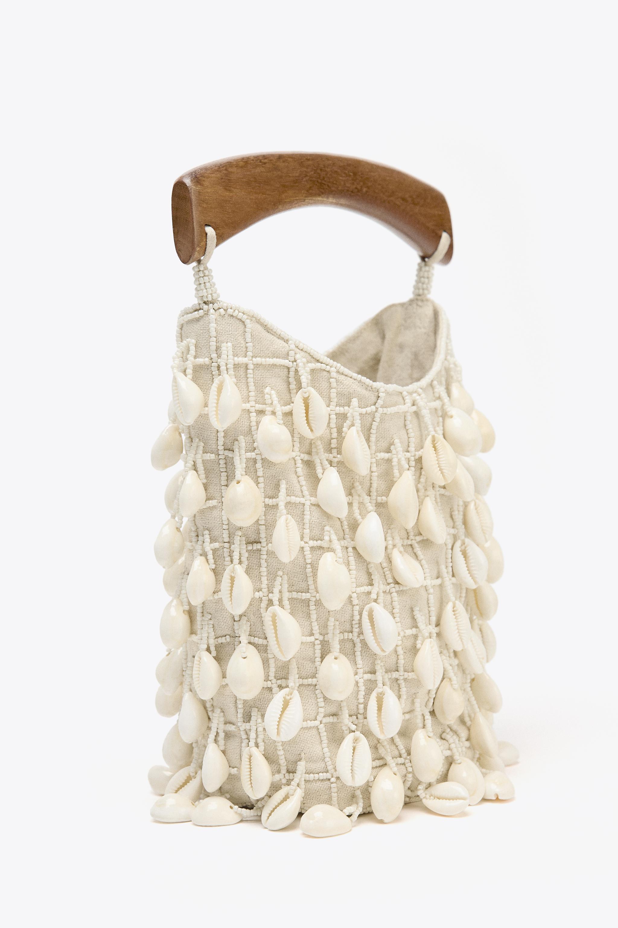 BEADED FABRIC BUCKET BAG