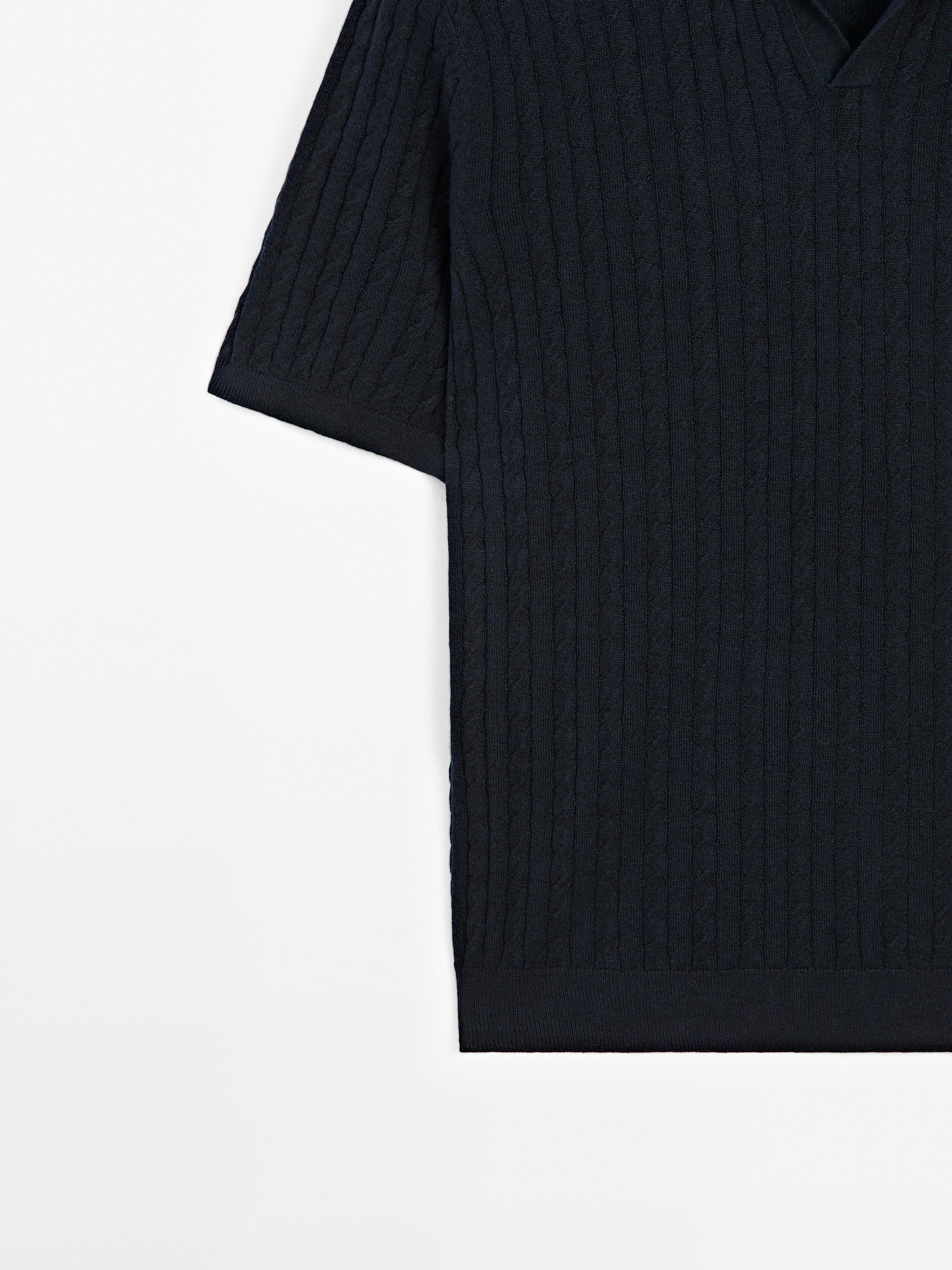 Cable-knit polo shirt