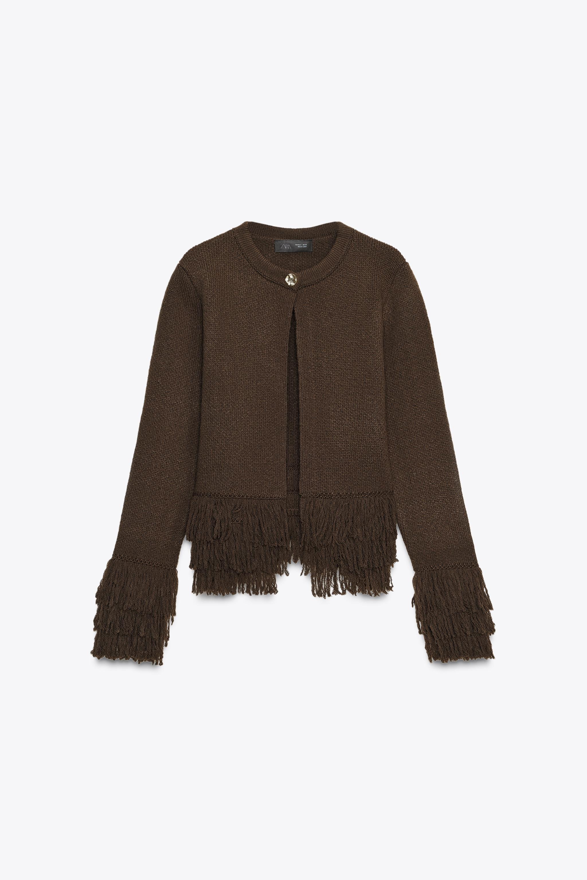 FRINGED BUTTON KNIT CARDIGAN