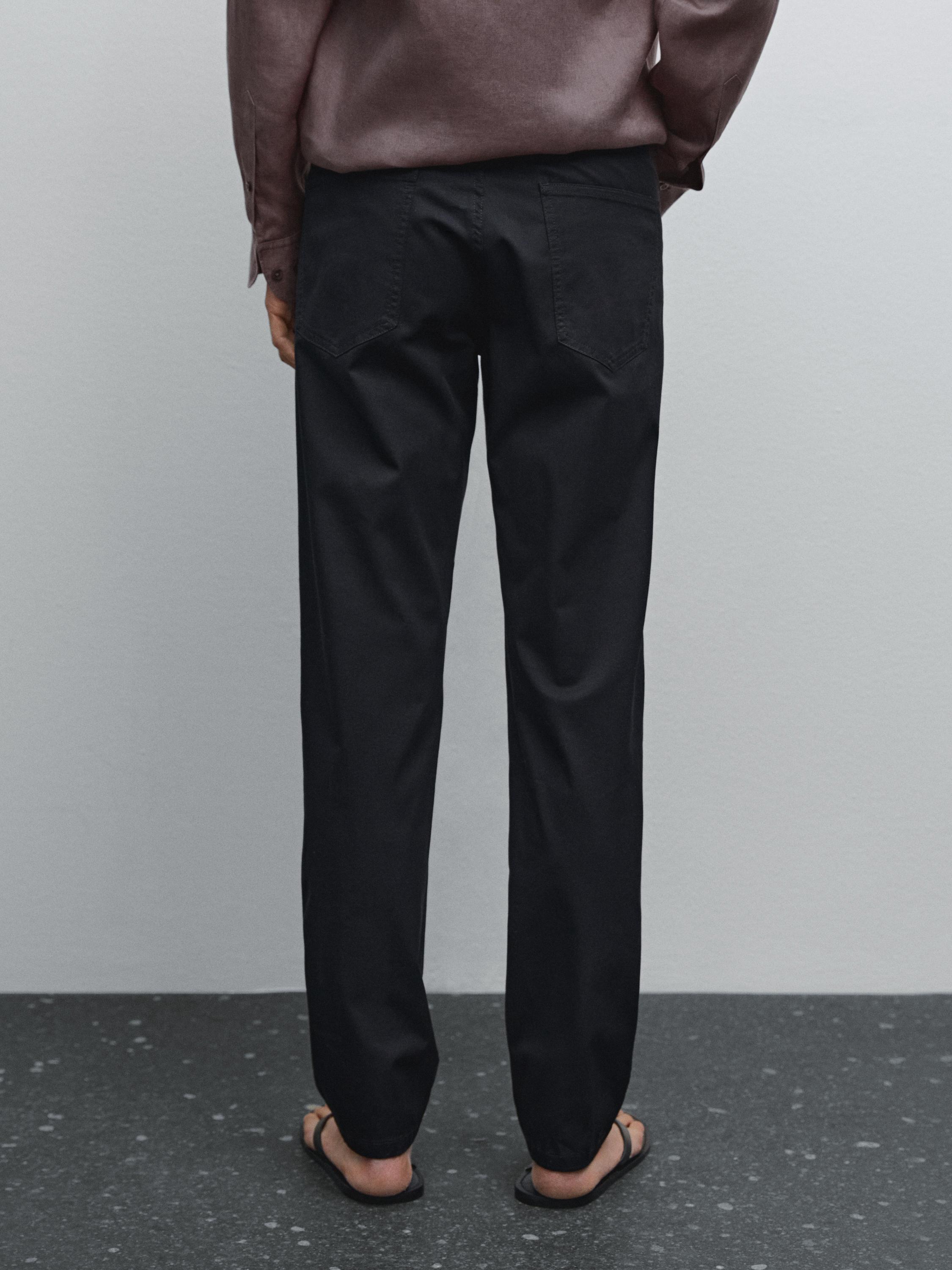 Slim-fit lightweight textured weave denim trousers