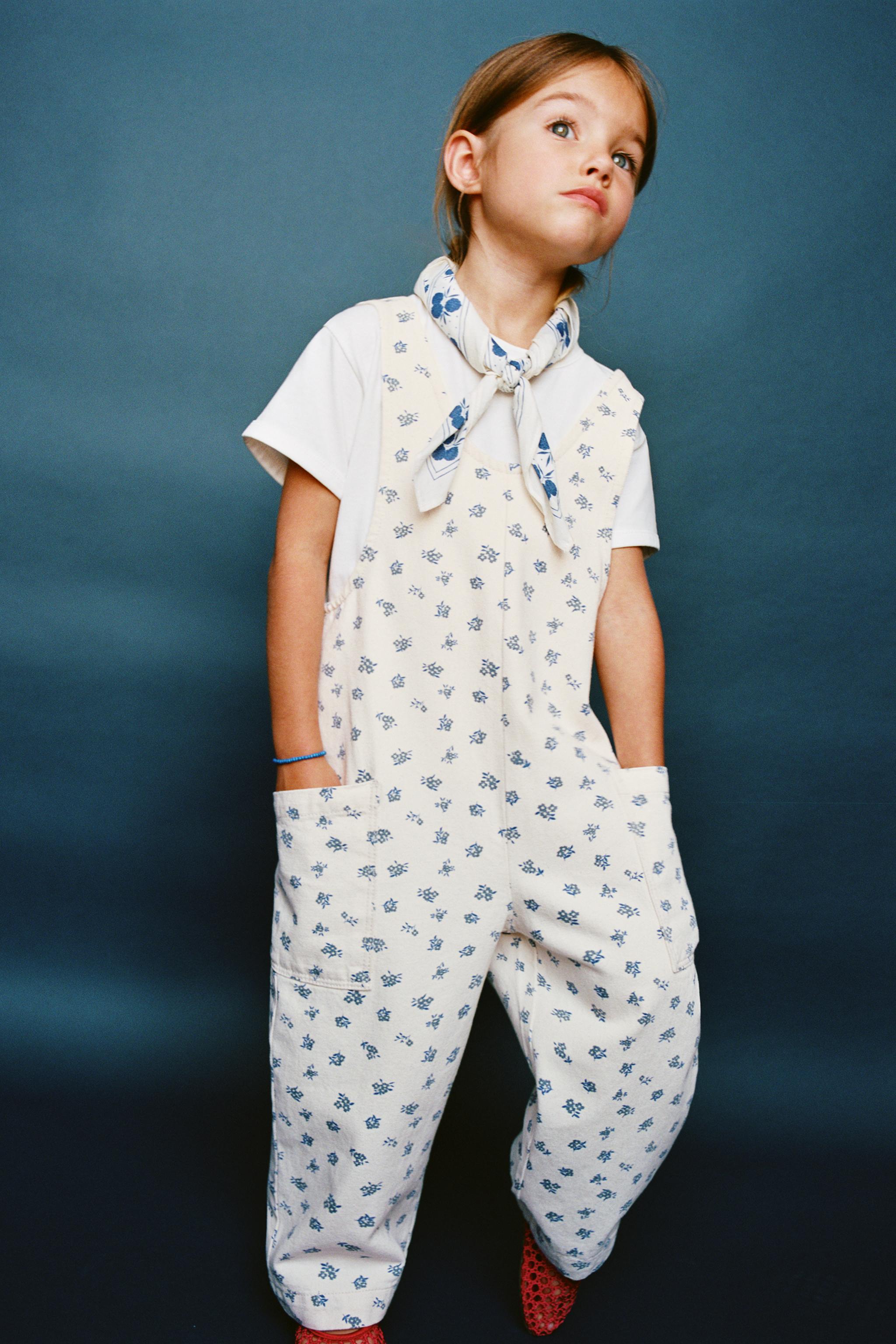 FLORAL TWILL LONG OVERALLS