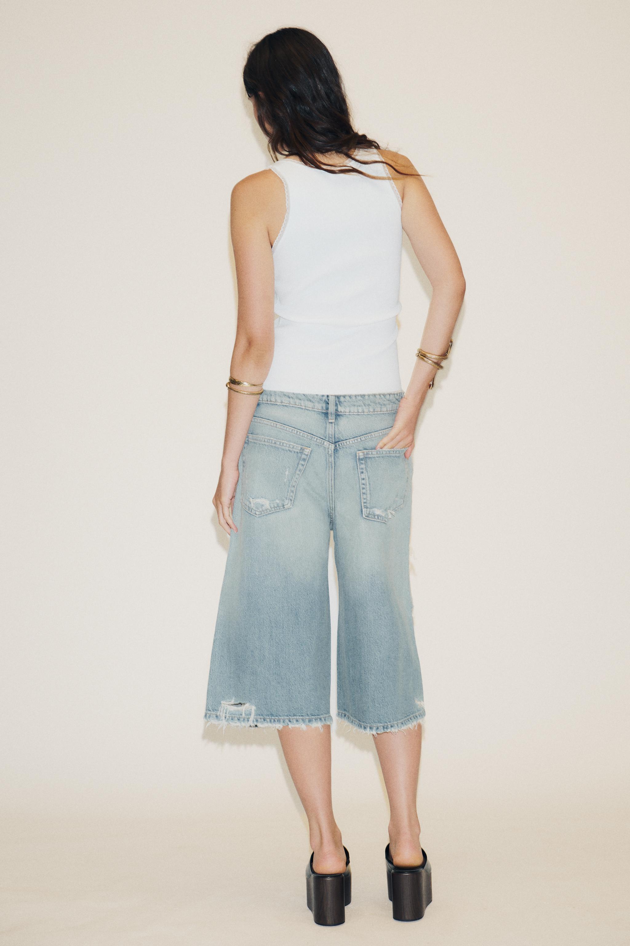 RIPPED TRF BAGGY DENIM JORTS