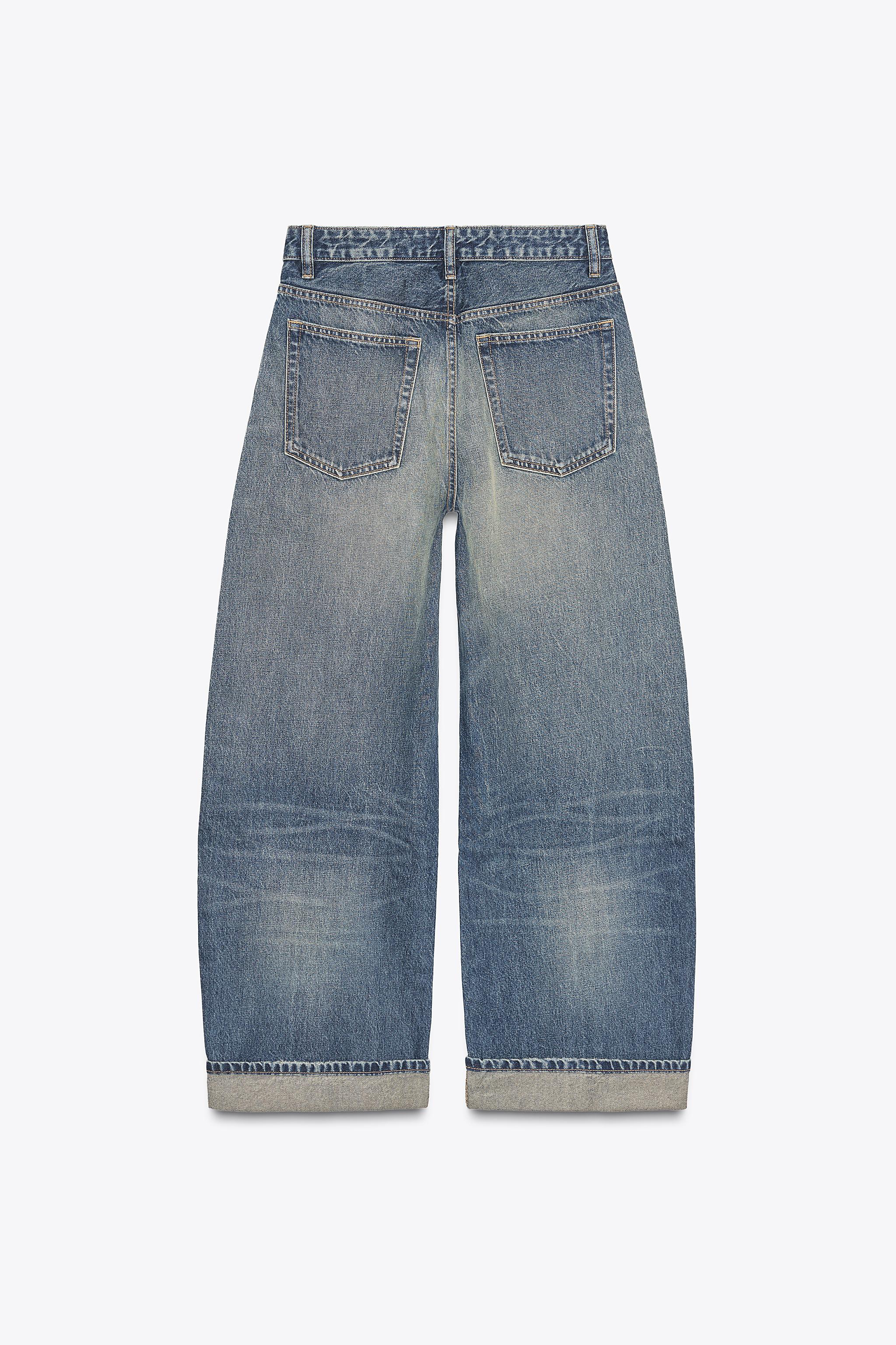 TRF MID-RISE RIPPED BAGGY FOLDED JEANS