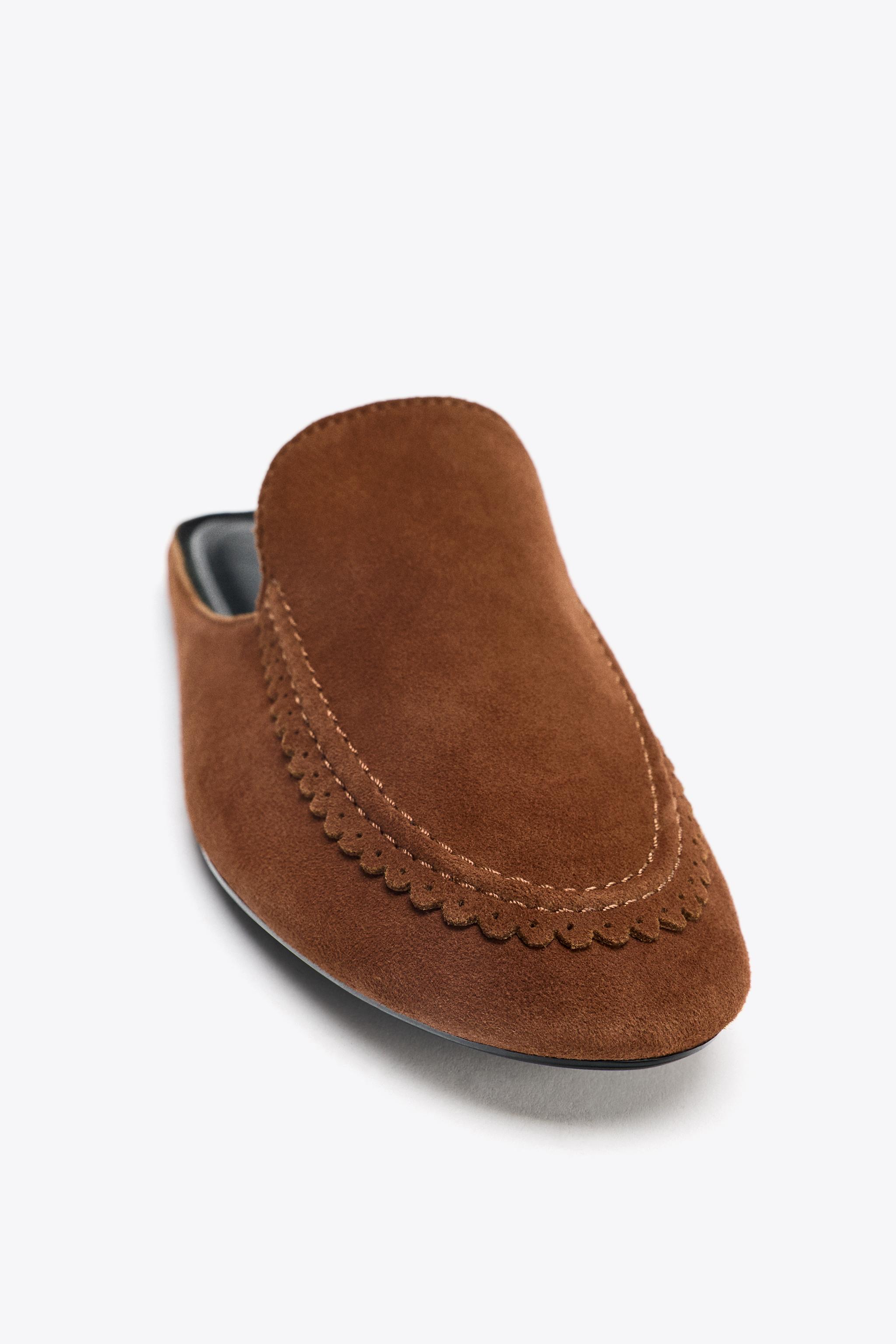 SPLIT LEATHER SLINGBACK SLIPPERS