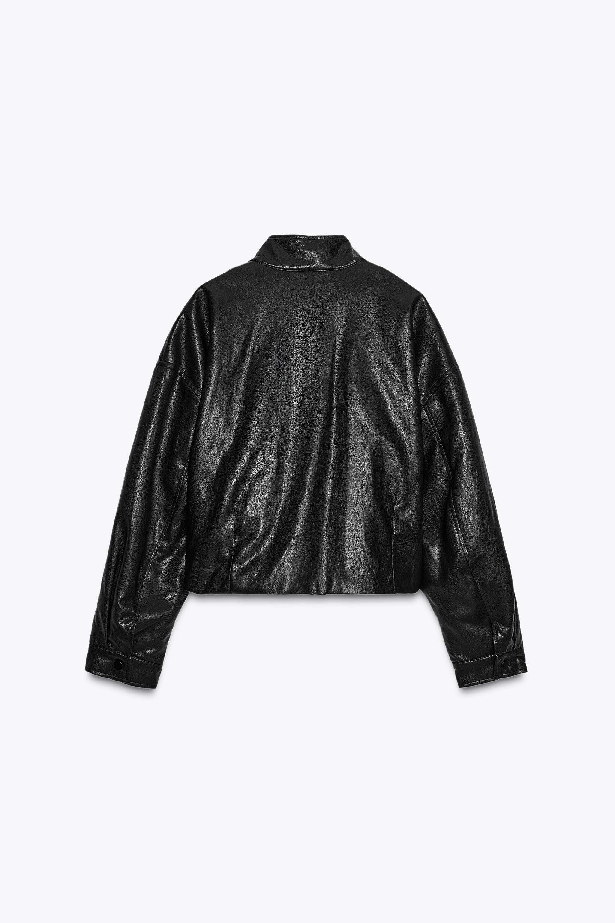 HIGH COLLAR FAUX LEATHER BOMBER JACKET