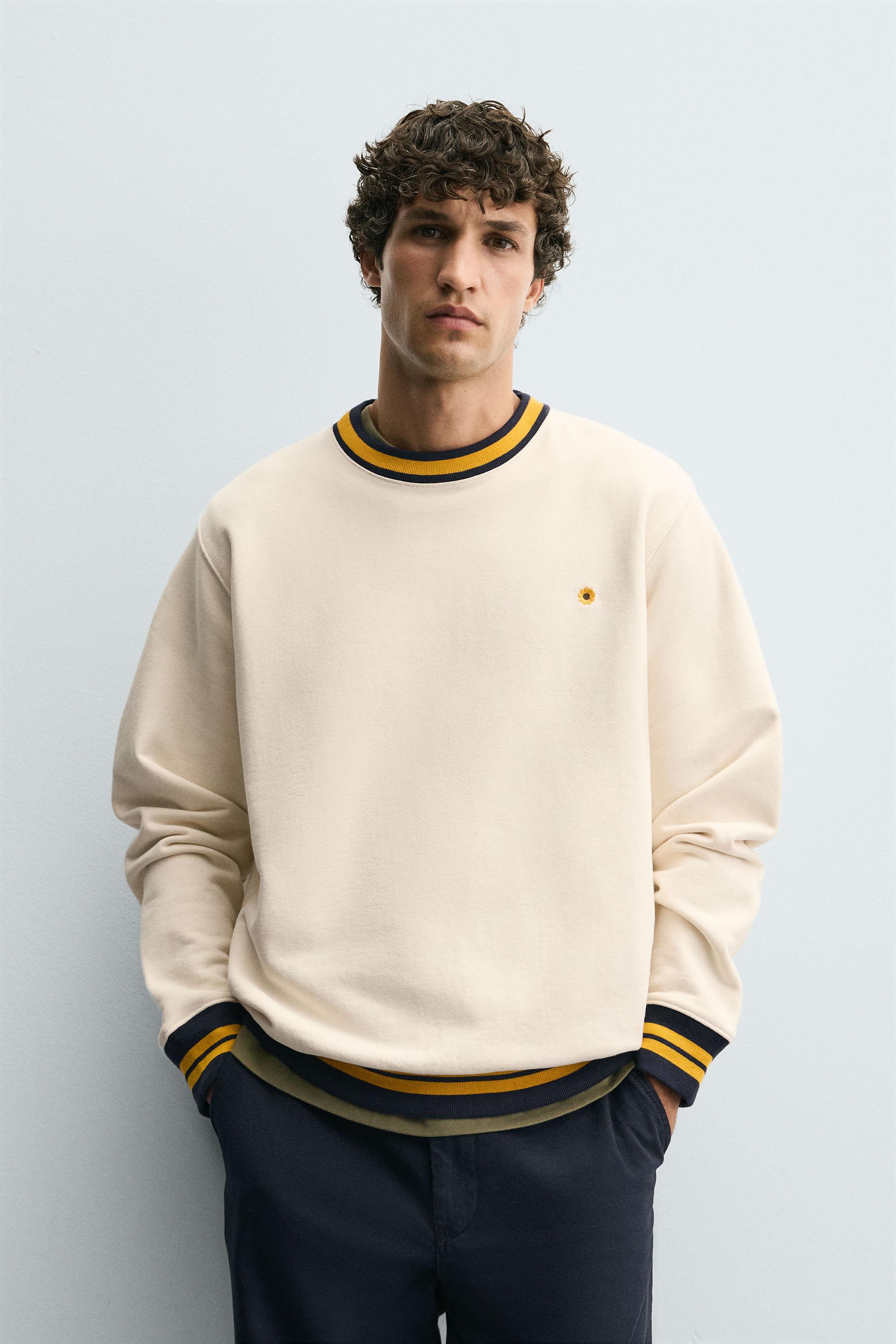 CONTRAST RIB EMBROIDERED SWEATSHIRT