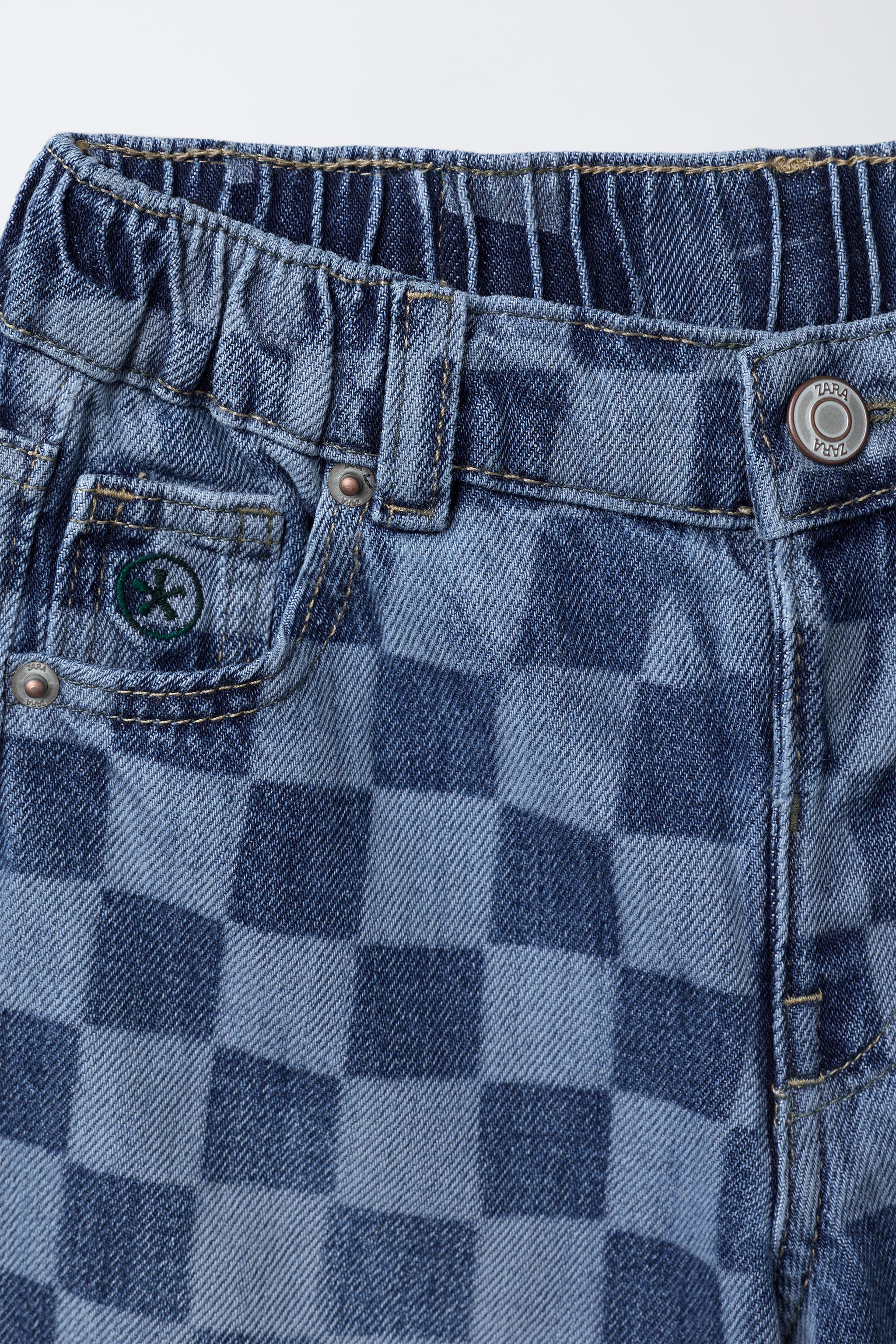 CHECKERBOARD STRAIGHT JEANS