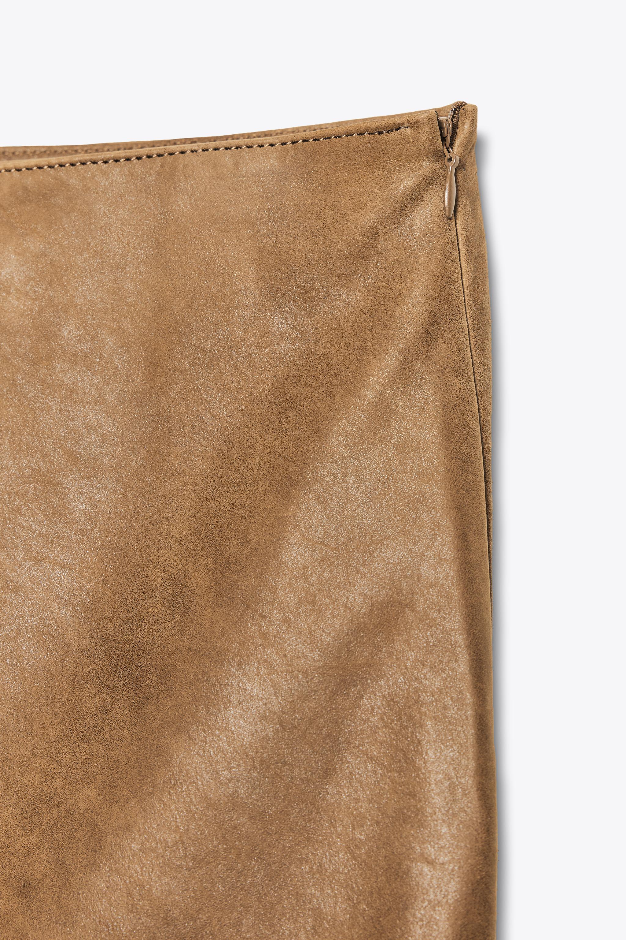 ASYMMETRIC LEATHER MIDI SKIRT